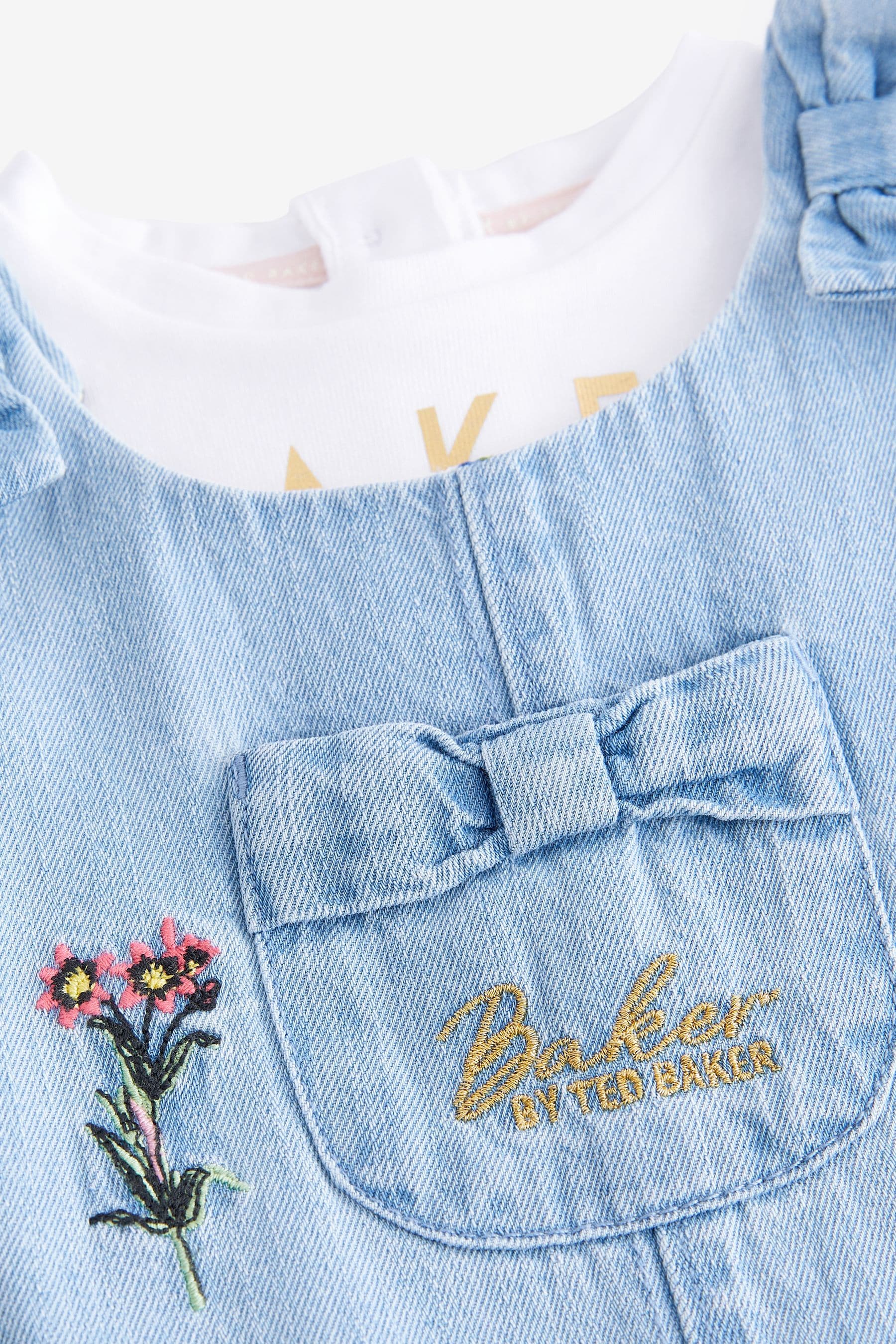 Blue Baker by Ted Baker T-Shirt And Embroidered Denim Dungarees Set