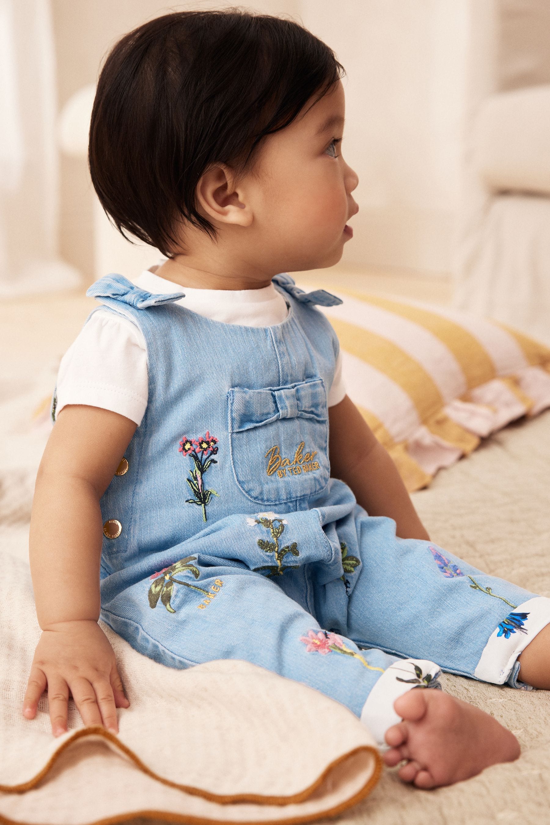 Blue Baker by Ted Baker T-Shirt And Embroidered Denim Dungarees Set