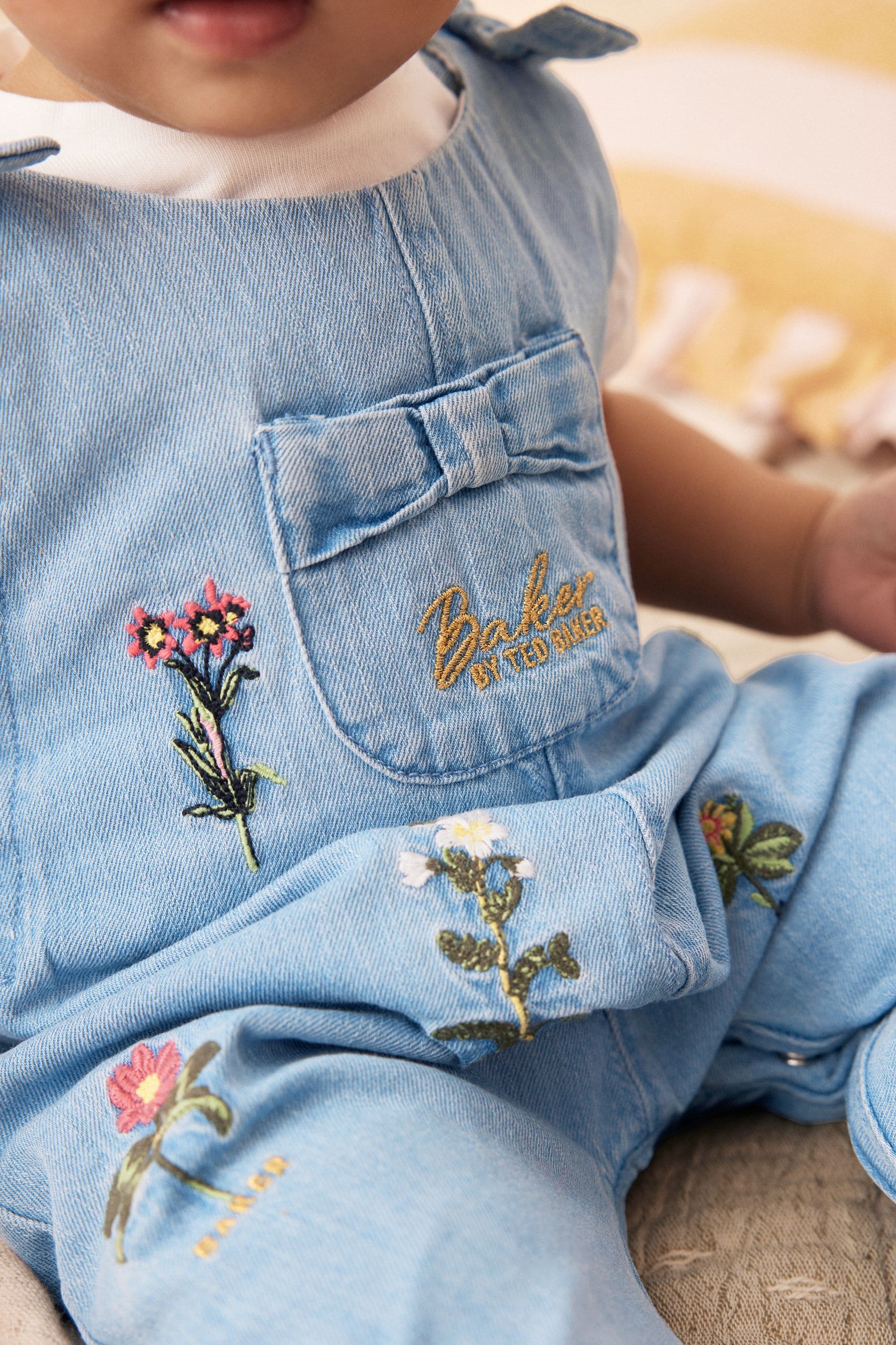 Blue Baker by Ted Baker T-Shirt And Embroidered Denim Dungarees Set