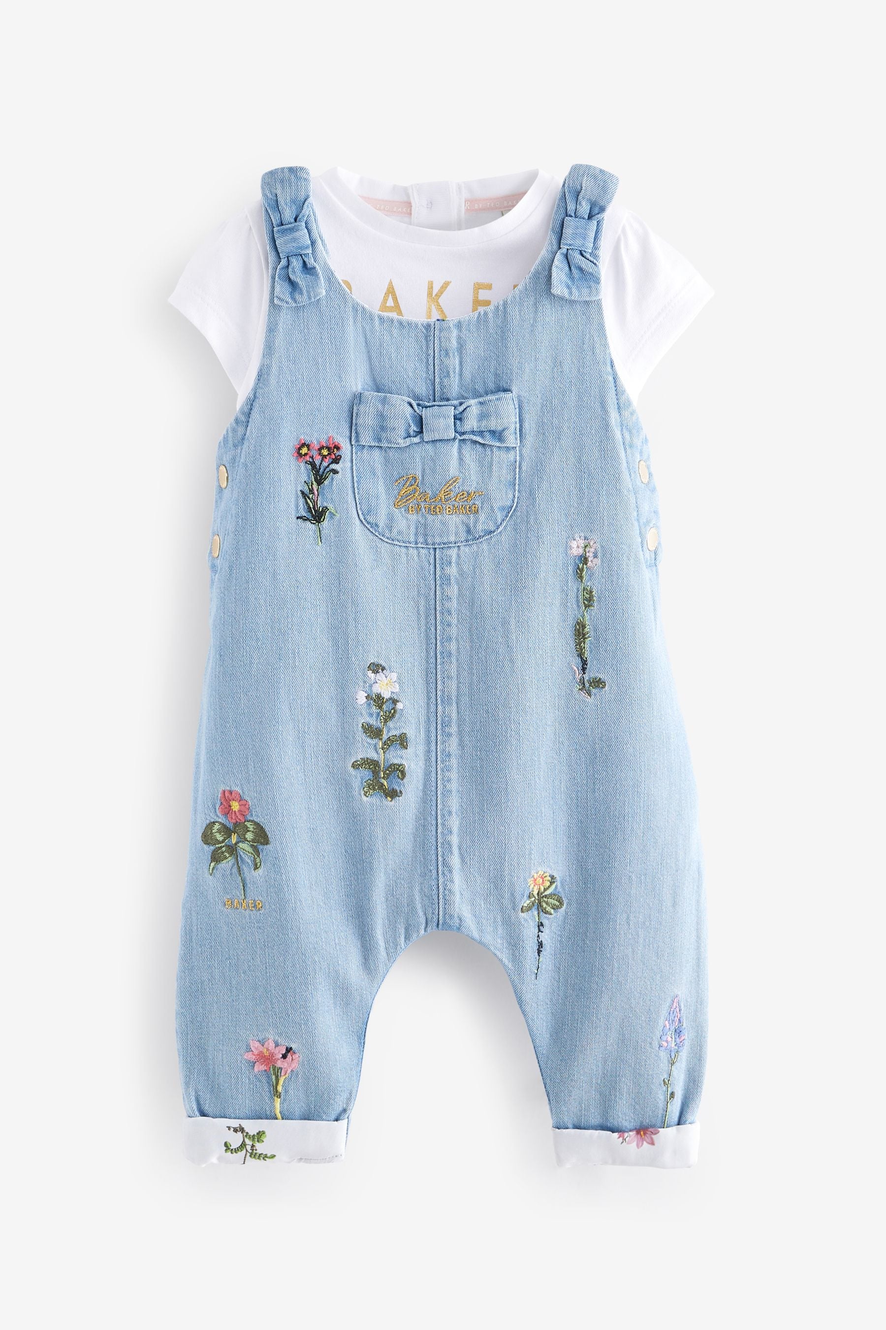 Blue Baker by Ted Baker T-Shirt And Embroidered Denim Dungarees Set