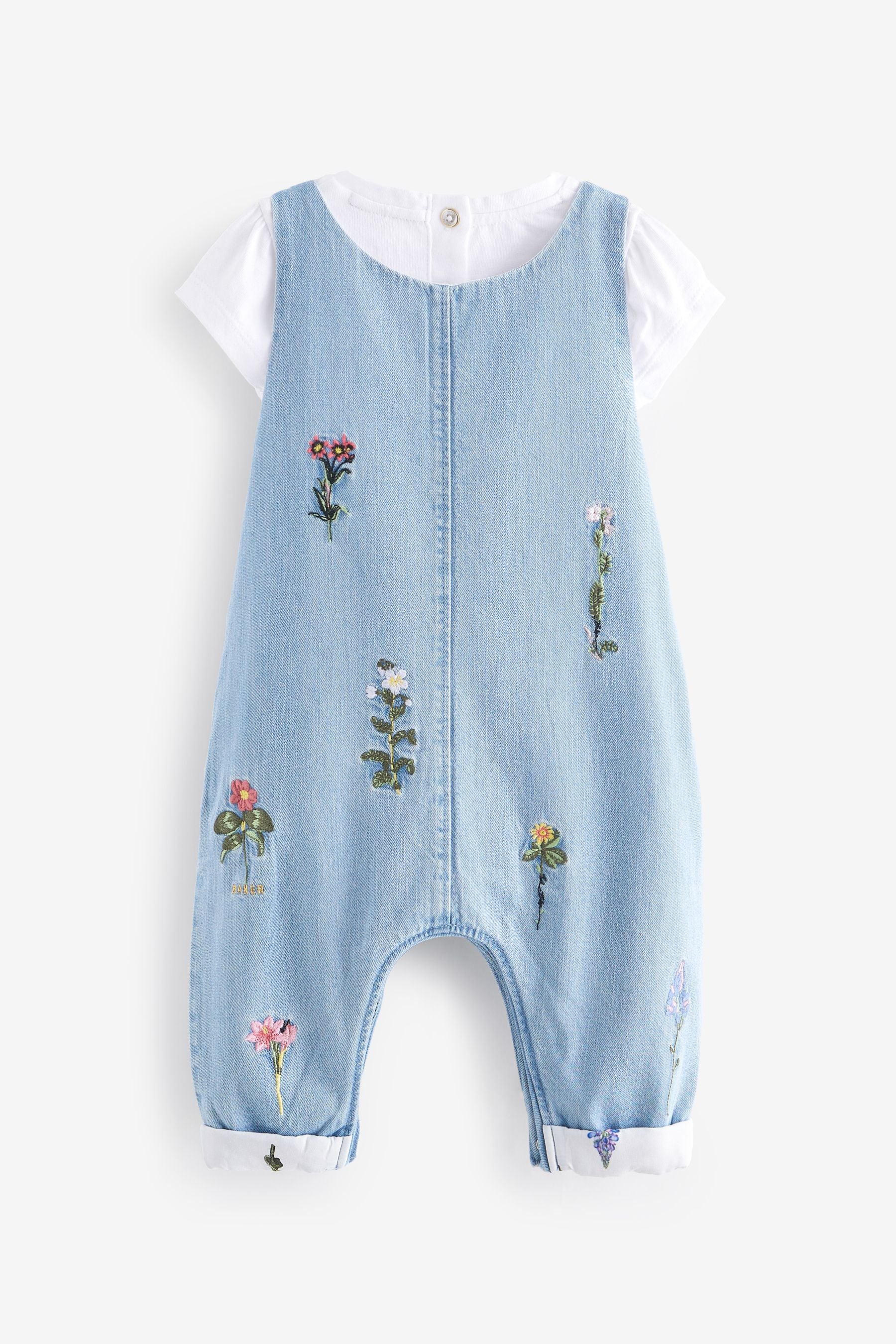 Blue Baker by Ted Baker T-Shirt And Embroidered Denim Dungarees Set