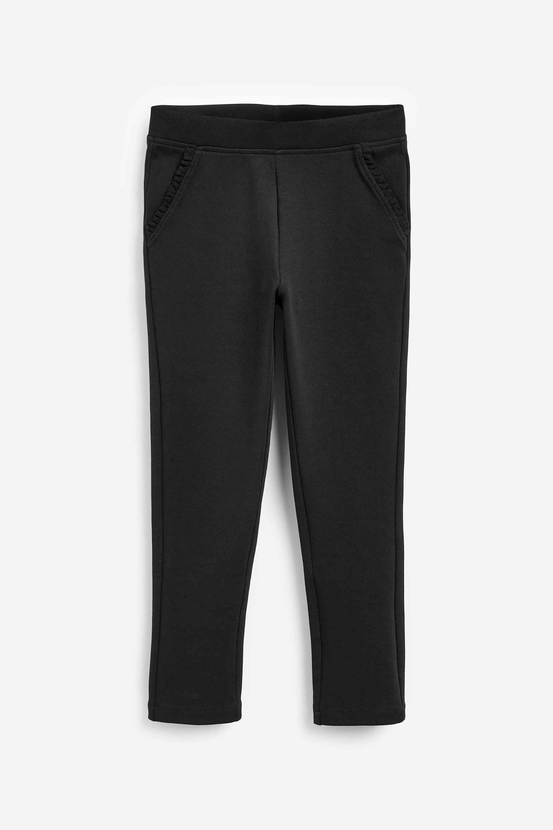 Black Cotton Rich Jersey Stretch Pull-On Frill Detail School Trousers (3-16yrs)