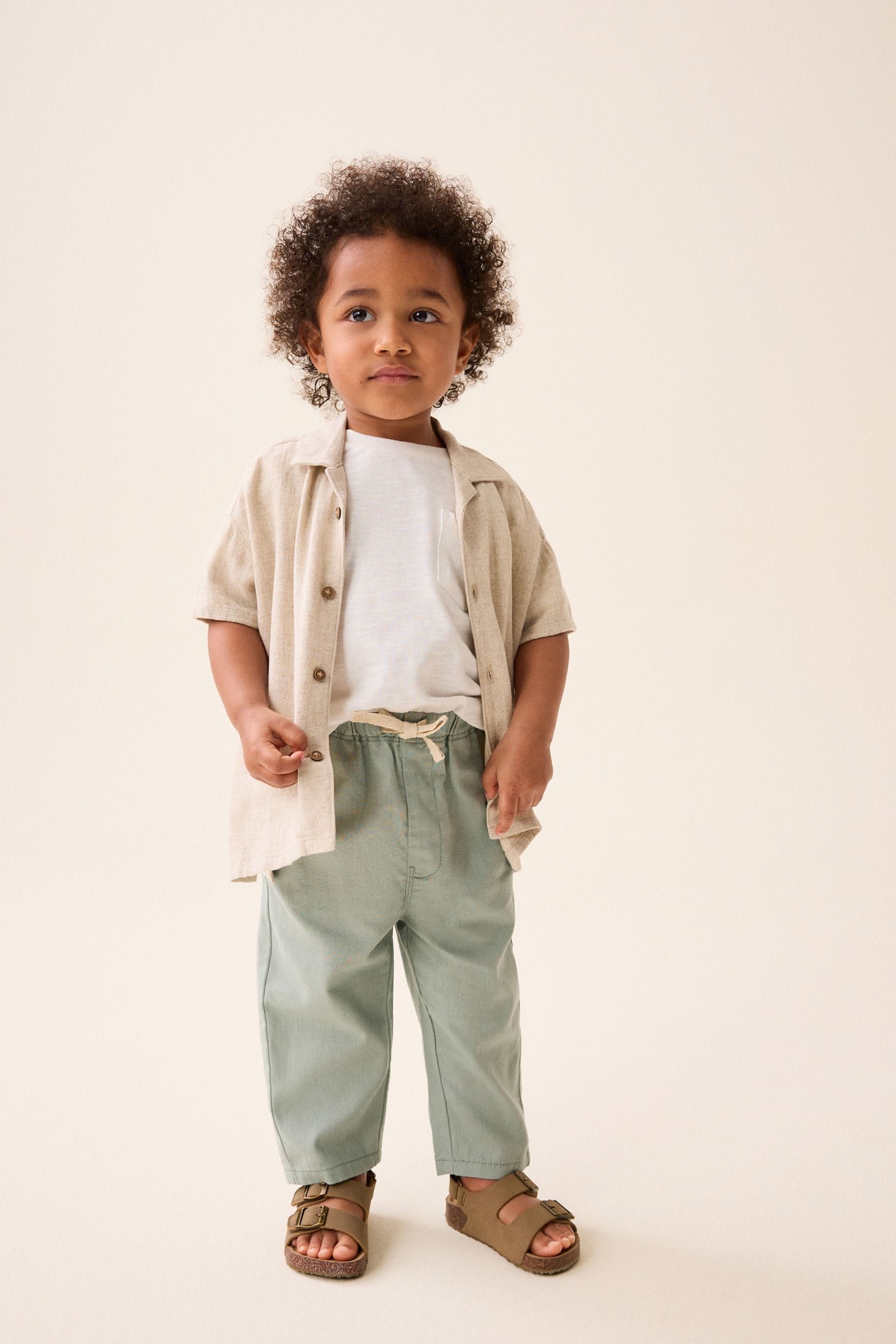 Sage Green Loose Fit Pull-On Linen Blend Trousers (3mths-7yrs)