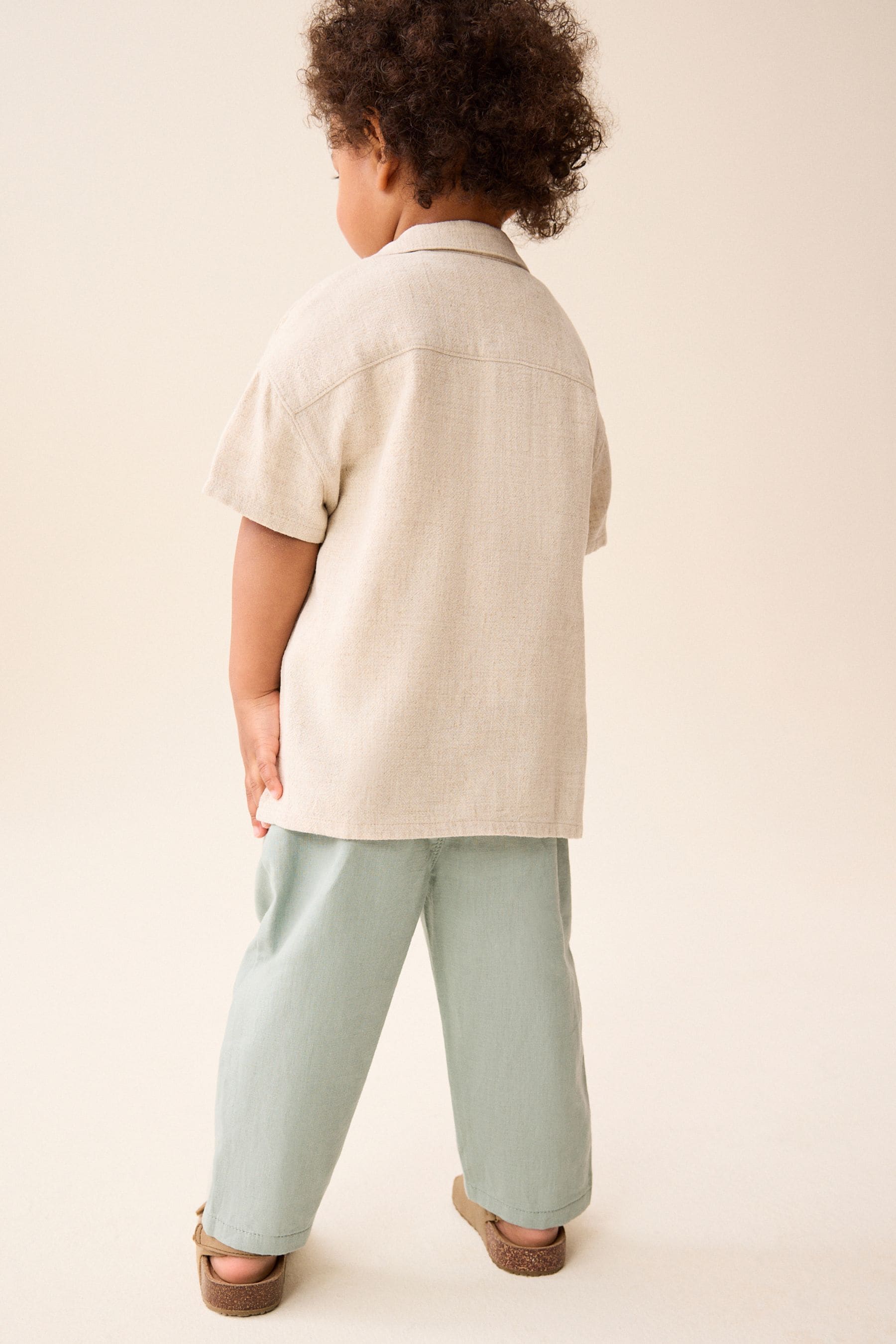 Sage Green Loose Fit Pull-On Linen Blend Trousers (3mths-7yrs)