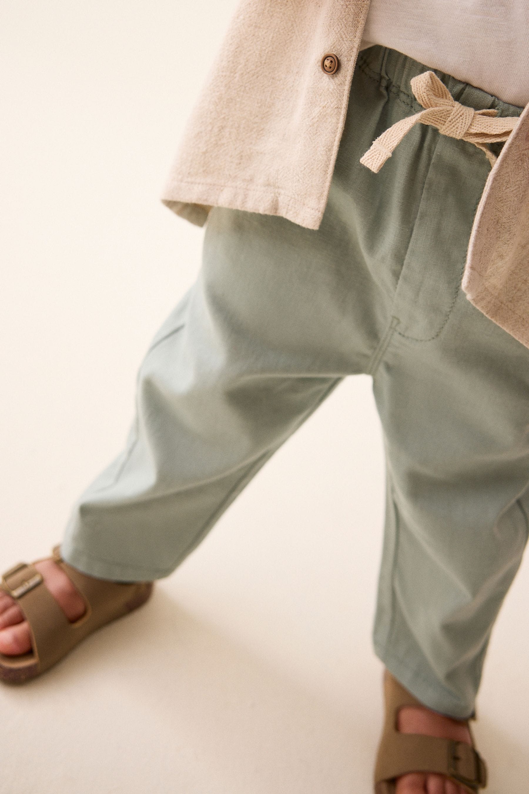 Sage Green Loose Fit Pull-On Linen Blend Trousers (3mths-7yrs)