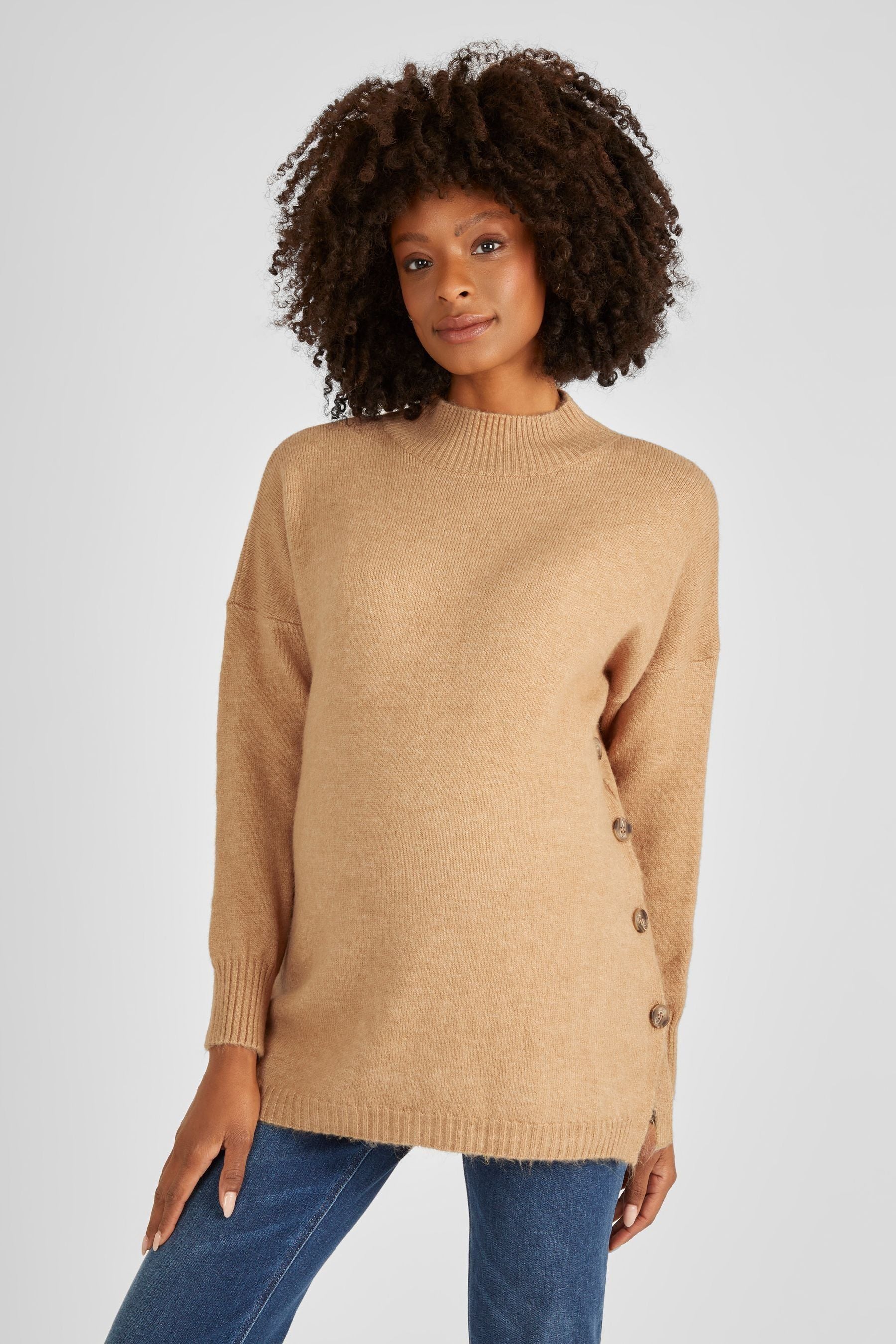 Camel JoJo Maman Bébé Turtle Neck Maternity & Nursing Jumper