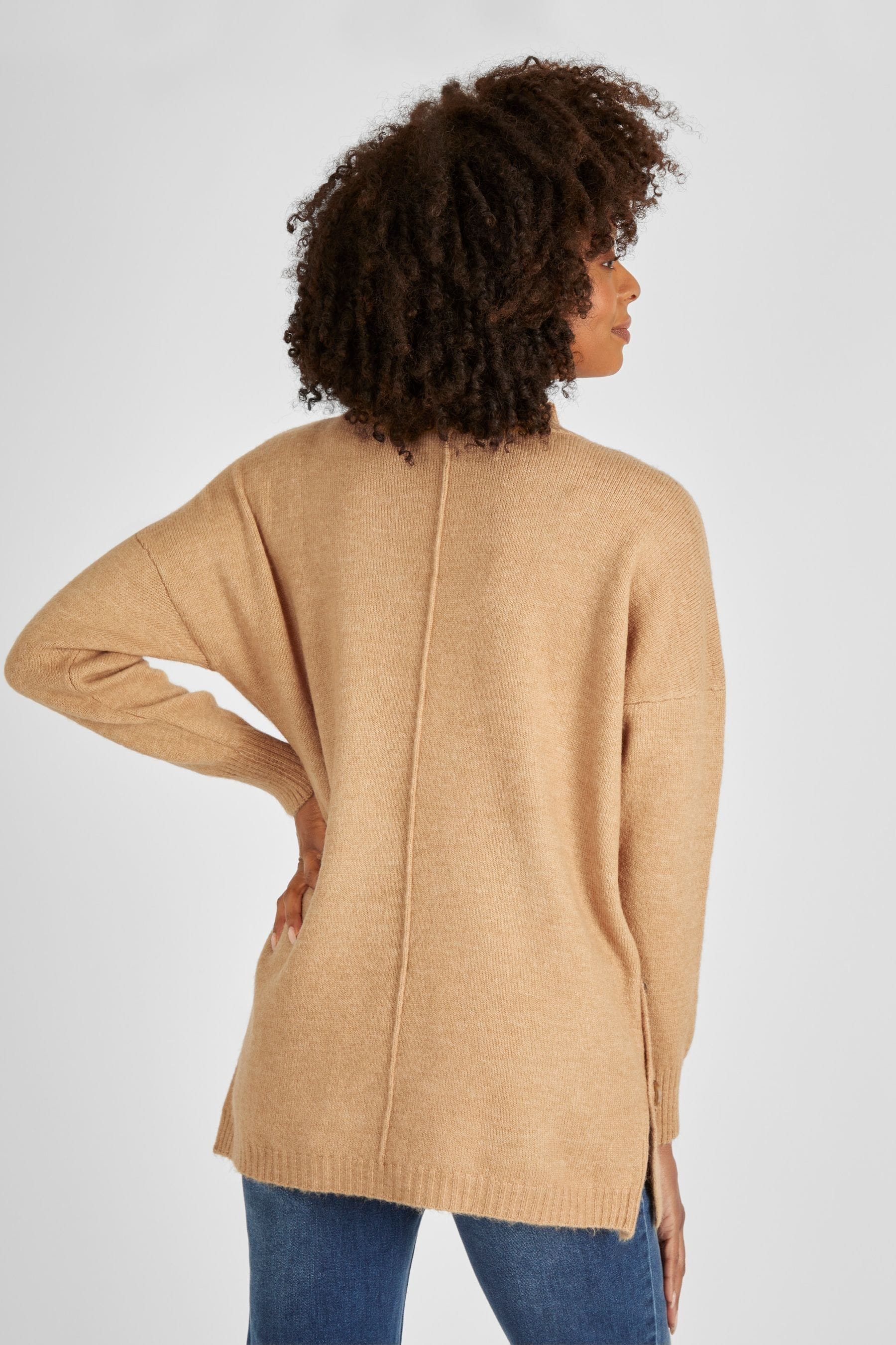 Camel JoJo Maman Bébé Turtle Neck Maternity & Nursing Jumper