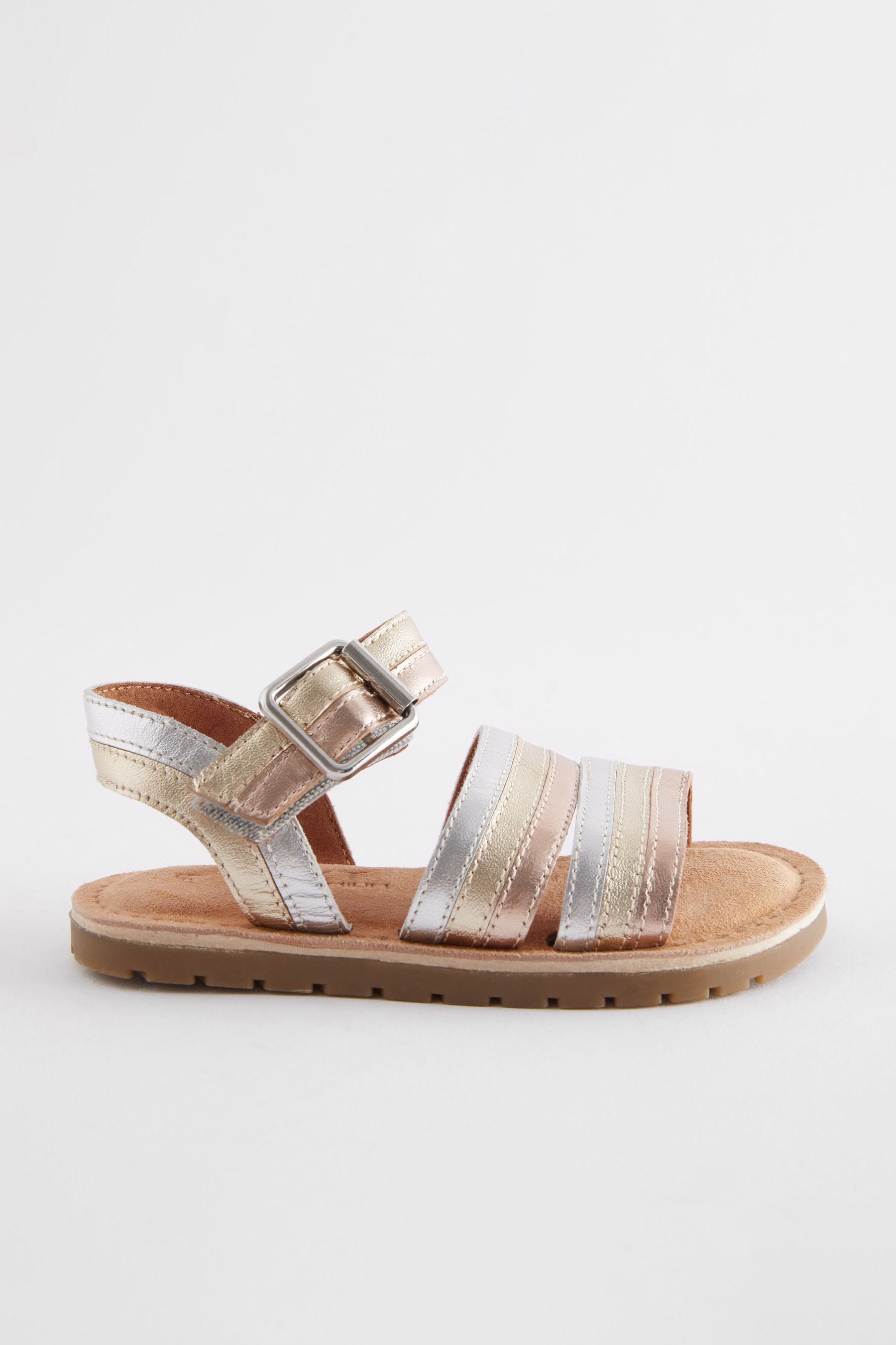 Gold Wide Fit (G) Leather Stripe Sandals