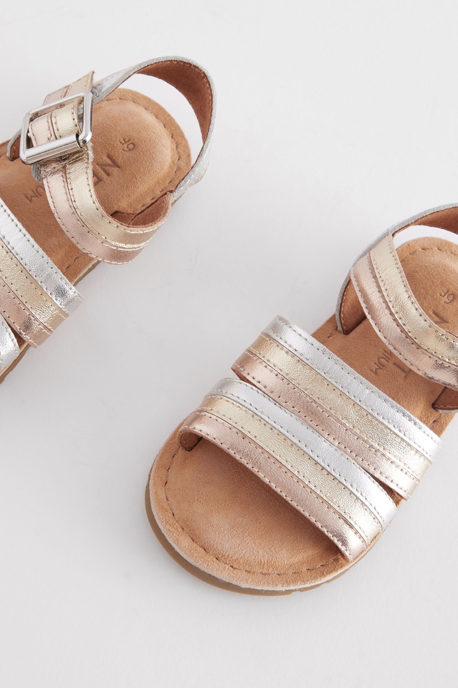 Gold Wide Fit (G) Leather Stripe Sandals