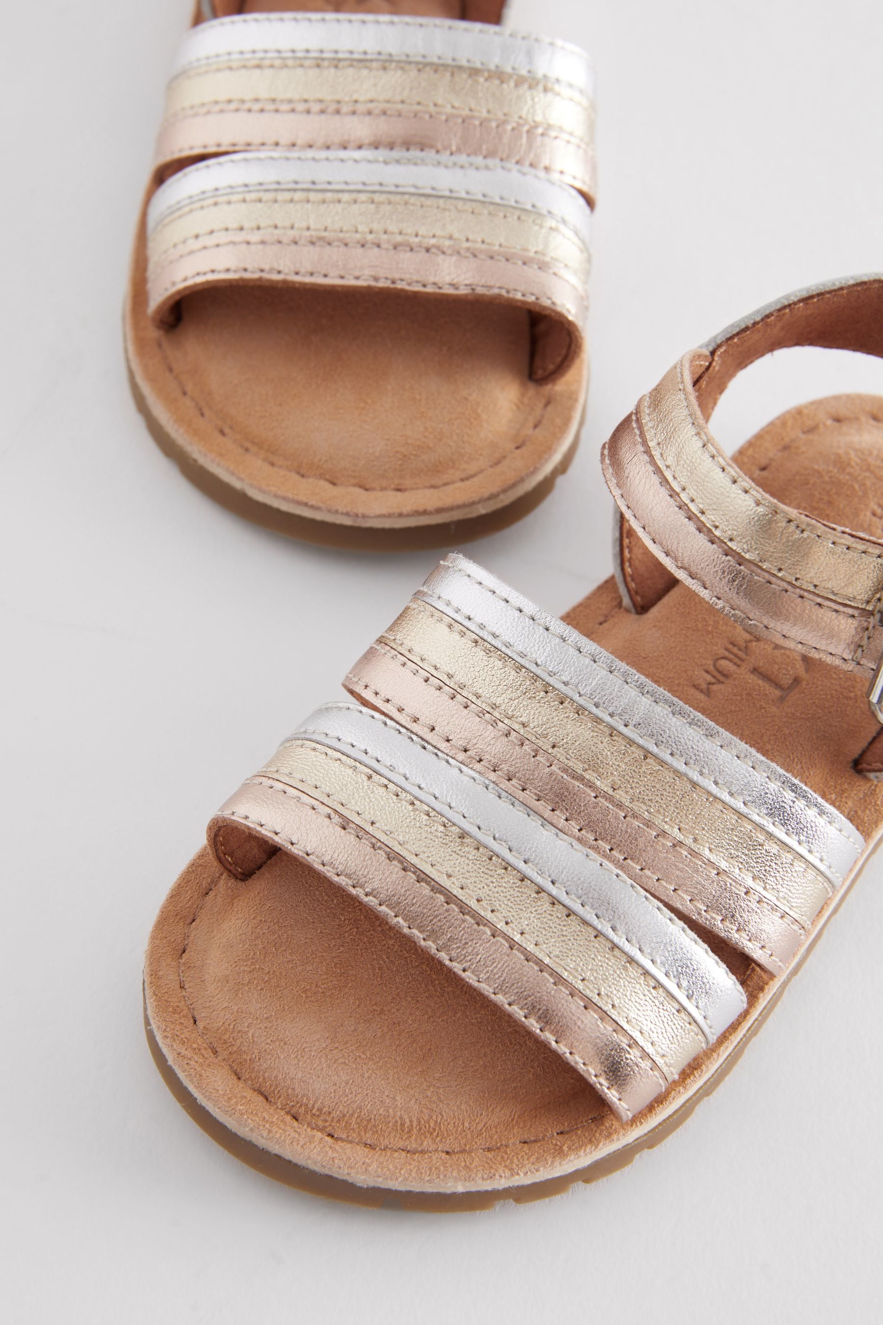 Gold Wide Fit (G) Leather Stripe Sandals