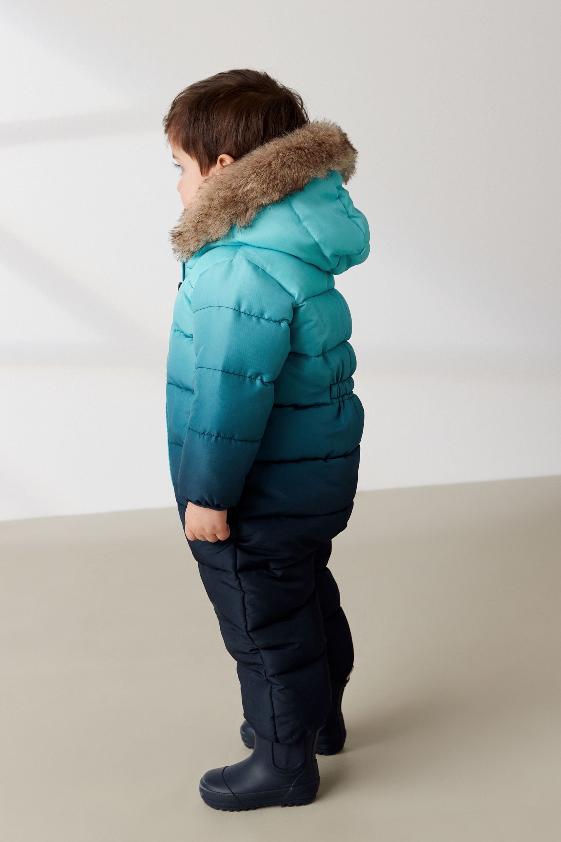 Blue Dip Dye Snowsuit With Faux Fur Hood Trim (3mths-7yrs)