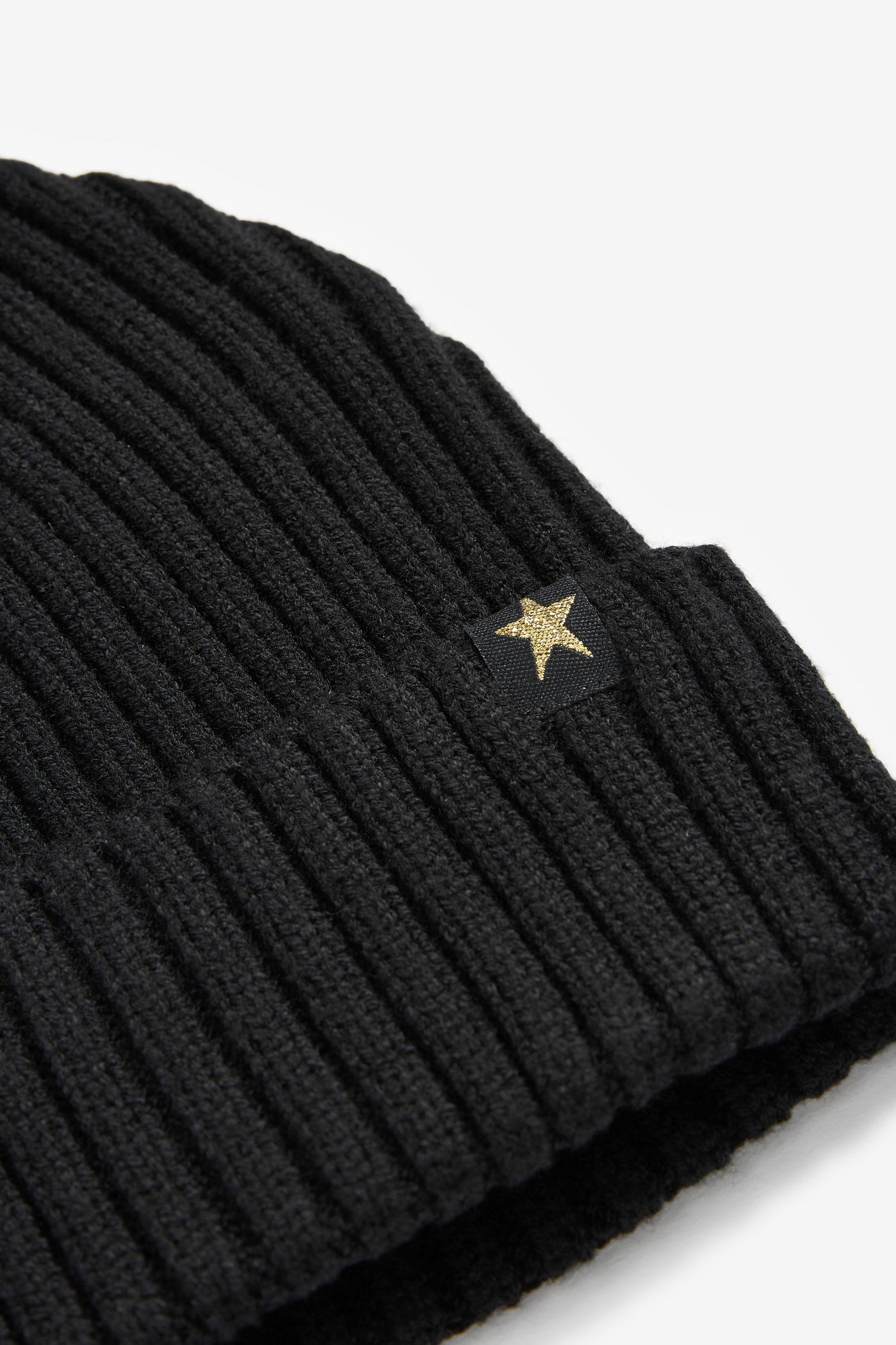 Black Rib Beanie Hat (1-16yrs)