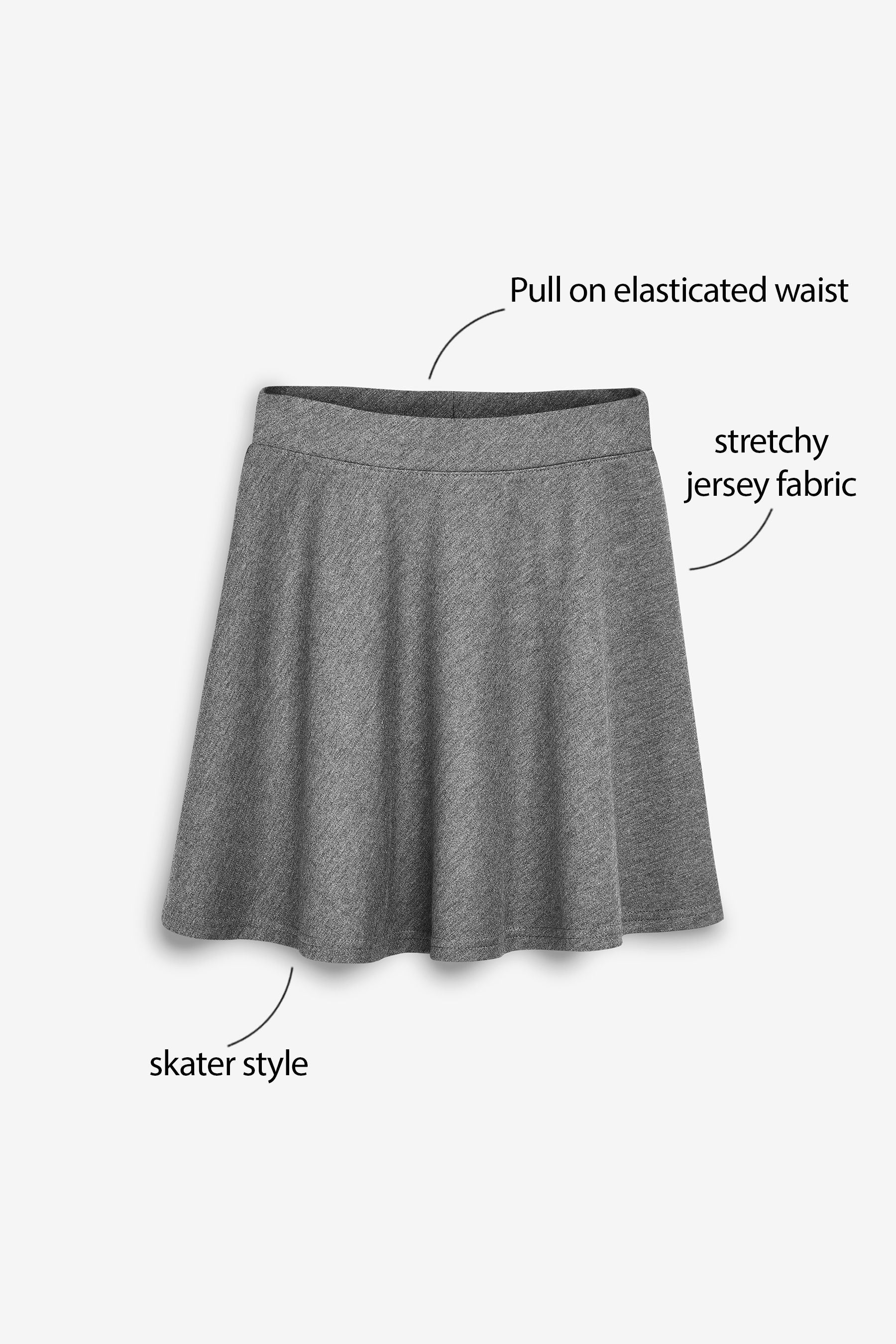 Dark Grey Regular Length Jersey Stretch Pull-On School Skater Skirt (3-17yrs)