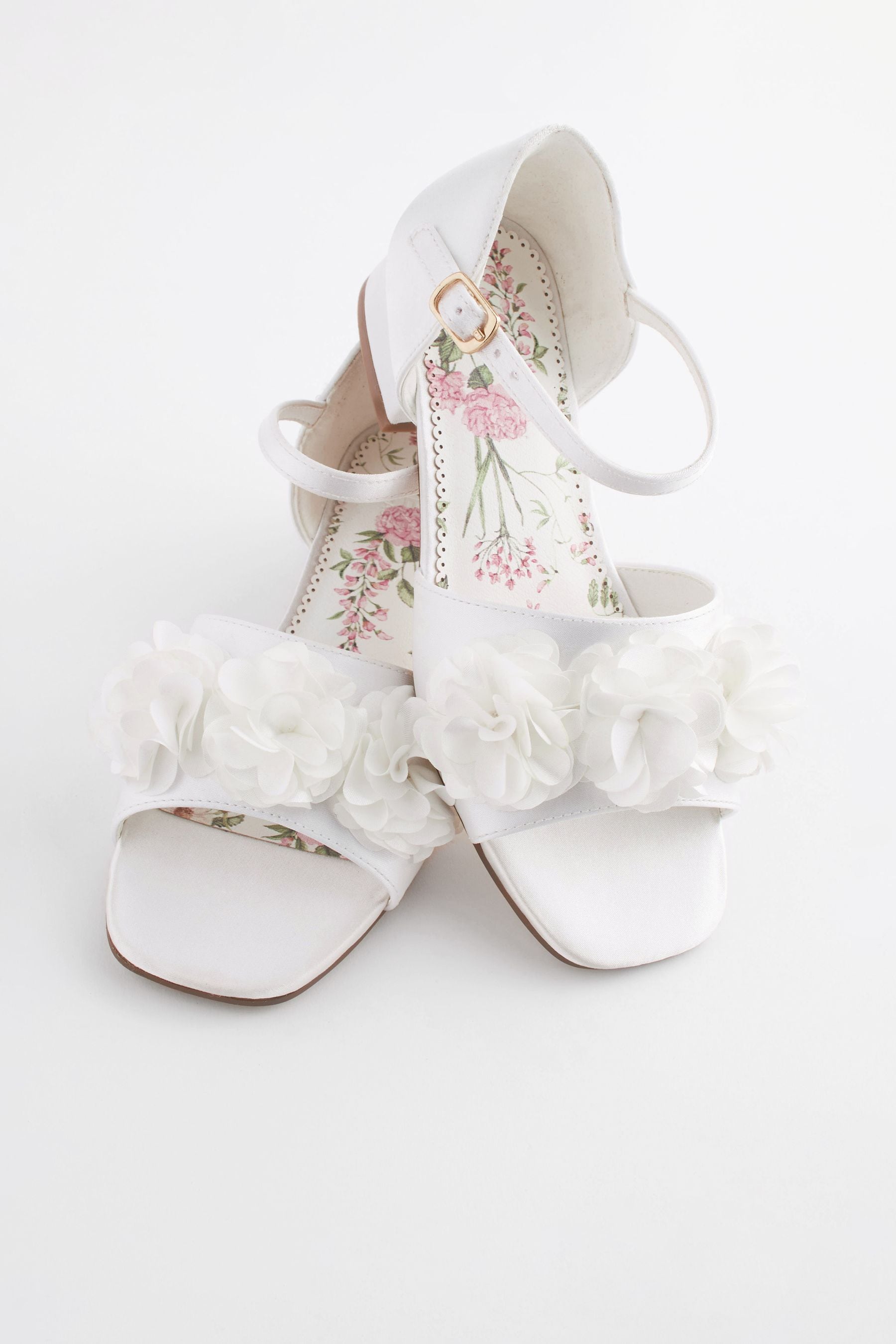 White Ivory Satin Bridesmaid Corsage Heel Sandals