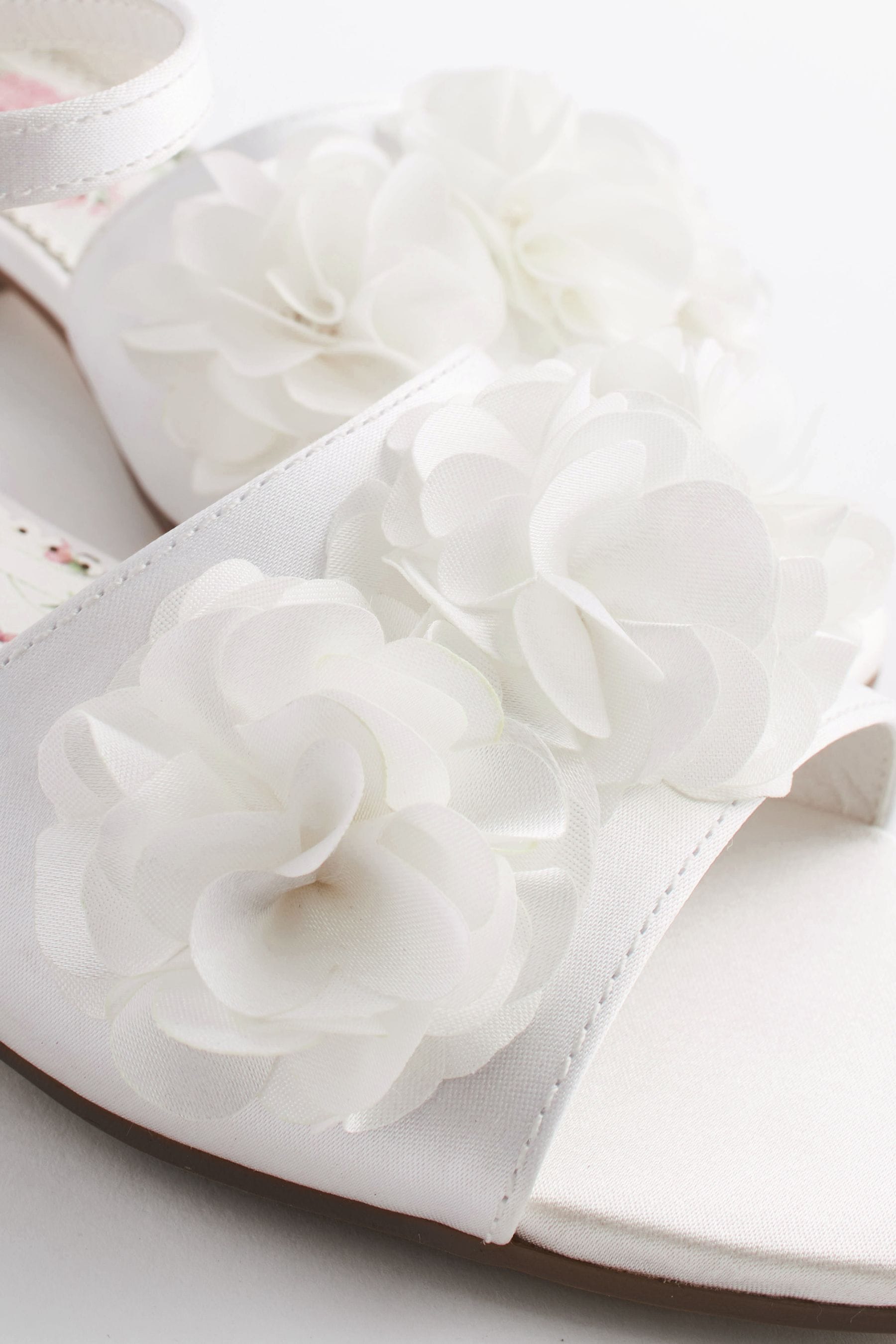 White Ivory Satin Bridesmaid Corsage Heel Sandals