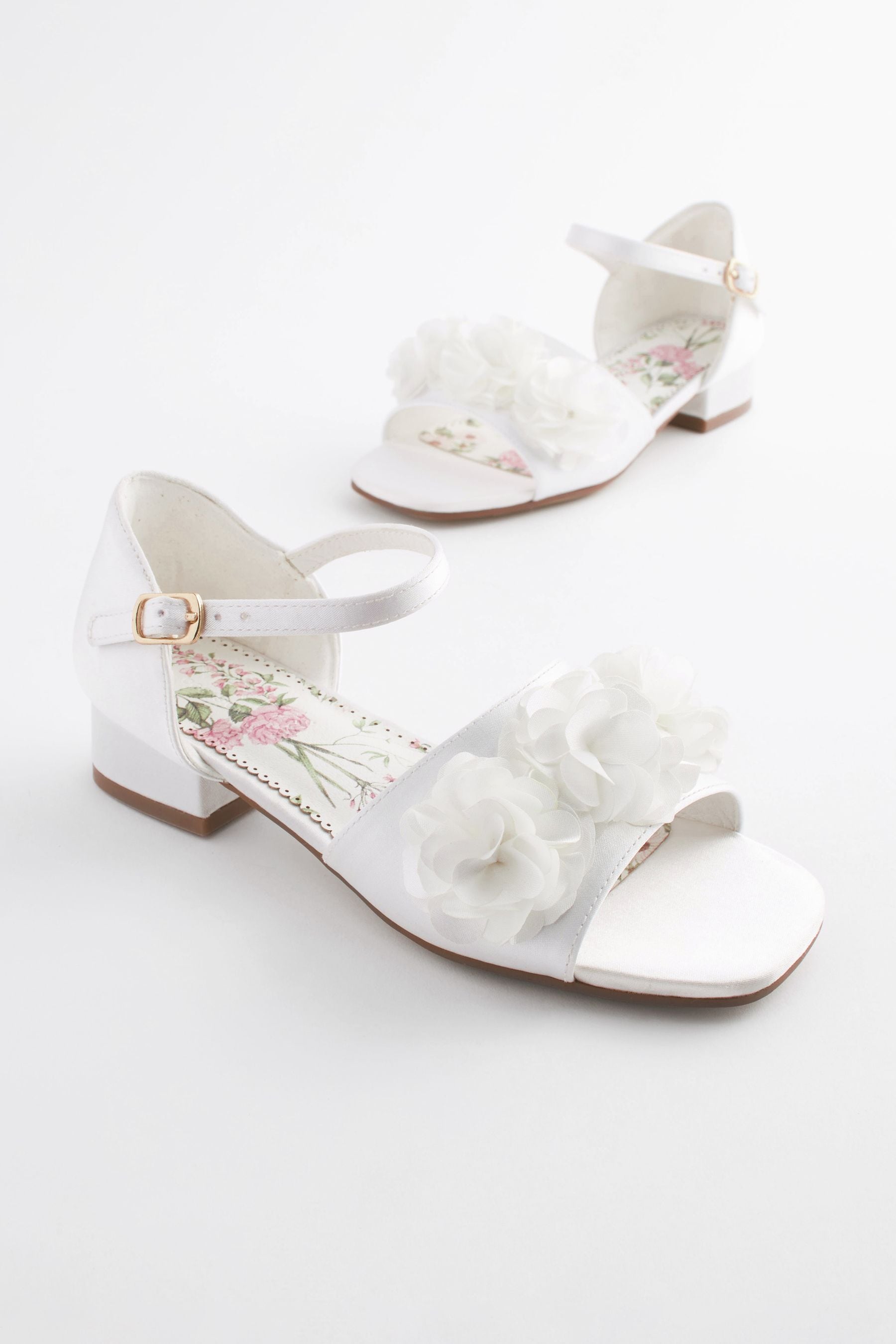 White Ivory Satin Bridesmaid Corsage Heel Sandals