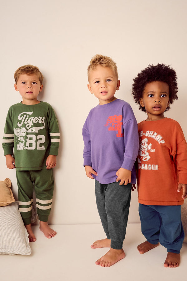 Multi Bright Varsity Oversized 100% Cotton Pyjamas 3 Pack (9mths-10yrs)