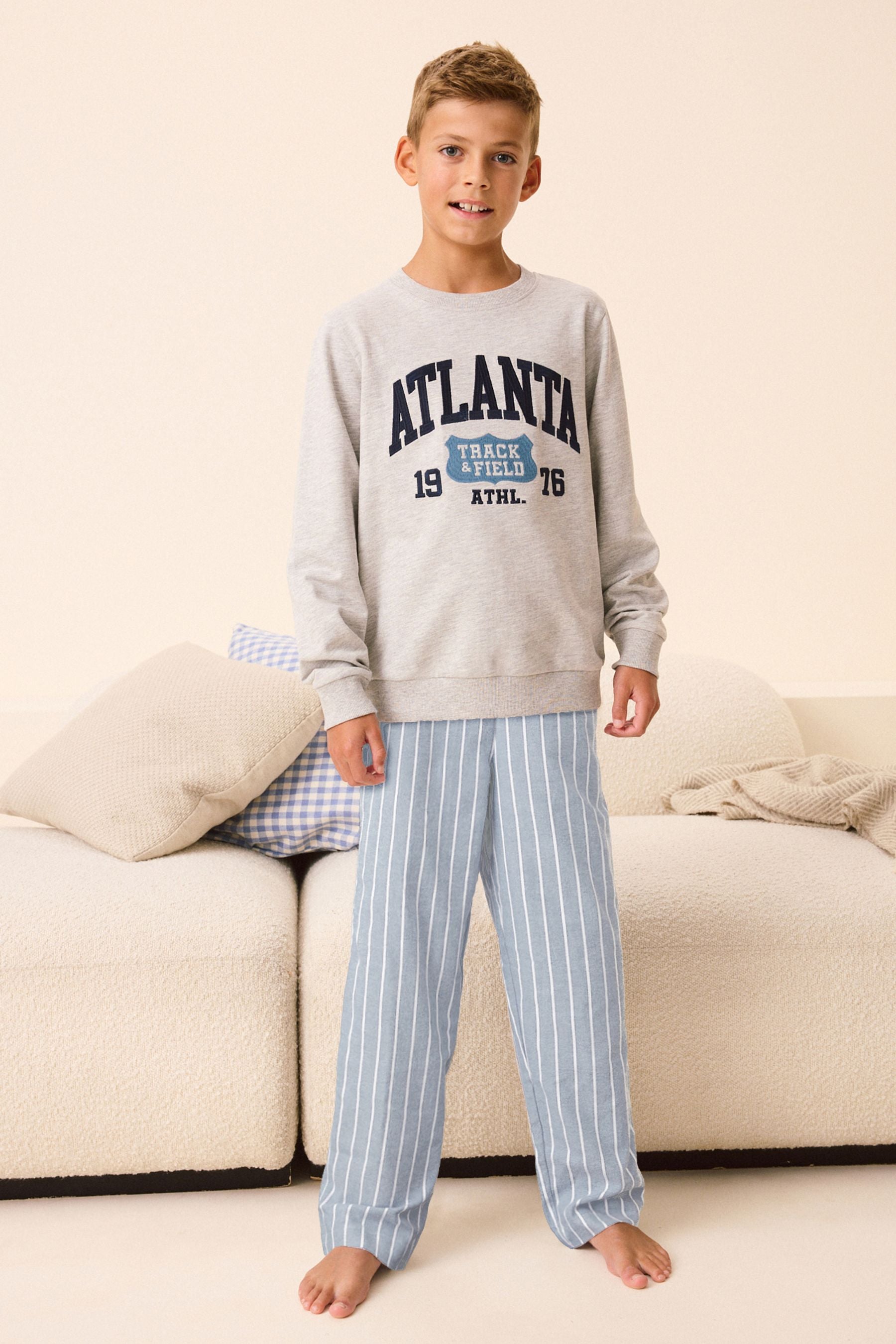 Blue Stripe Single Woven 100% Cotton Pyjamas (3-16yrs)