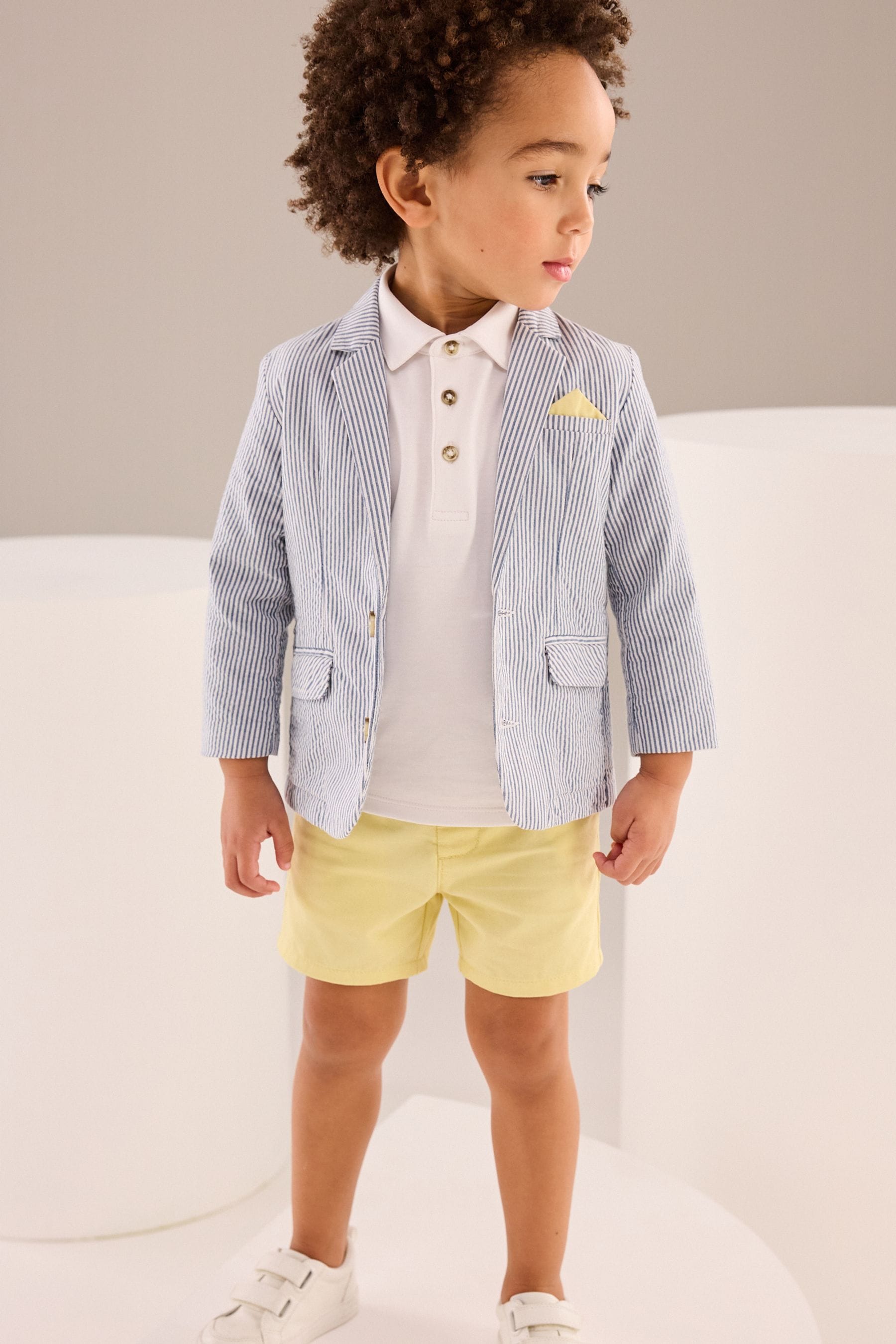 Ticking Stripe Blazer, Polo Shirt & Shorts Set (3mths-9yrs)