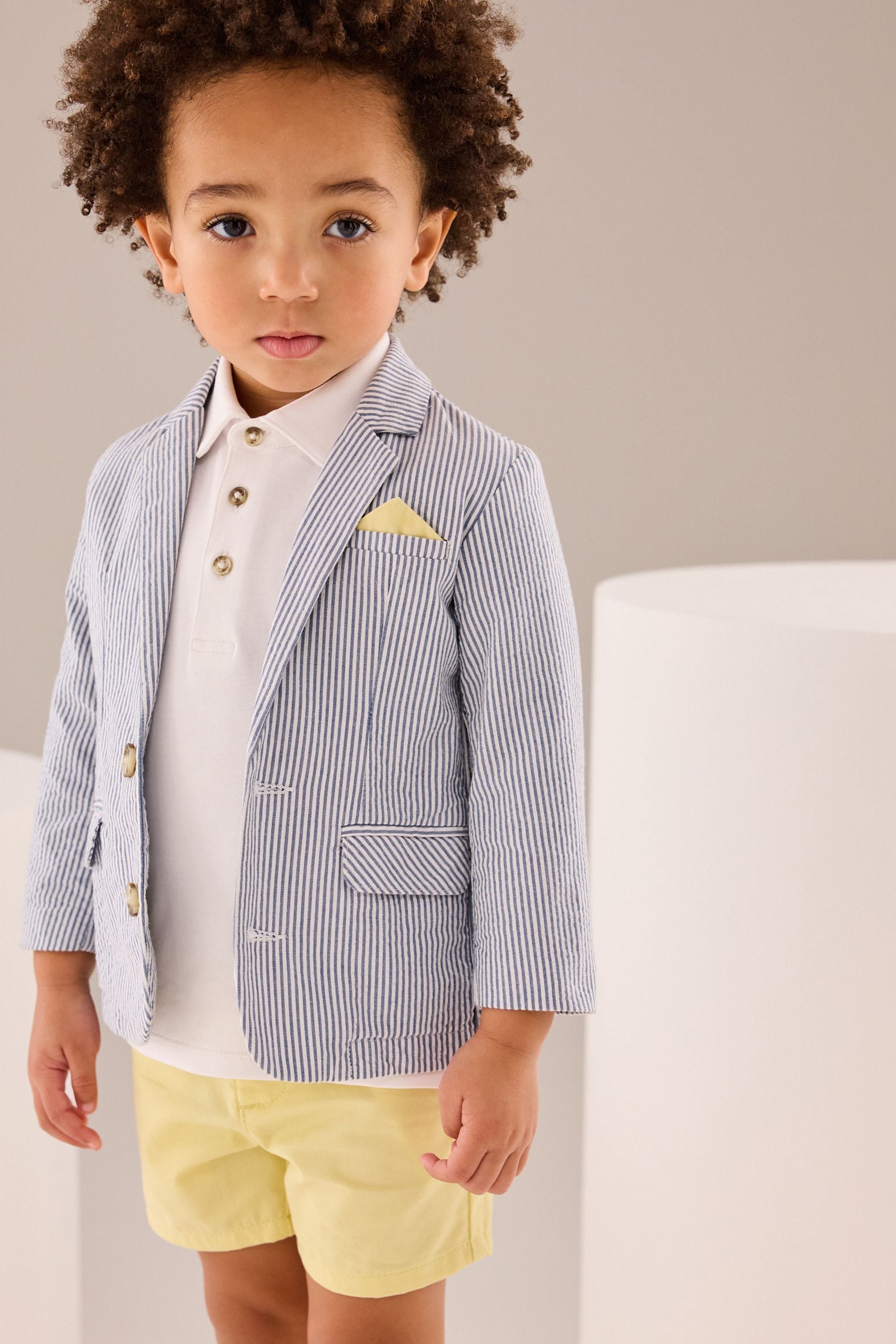 Ticking Stripe Blazer, Polo Shirt & Shorts Set (3mths-9yrs)