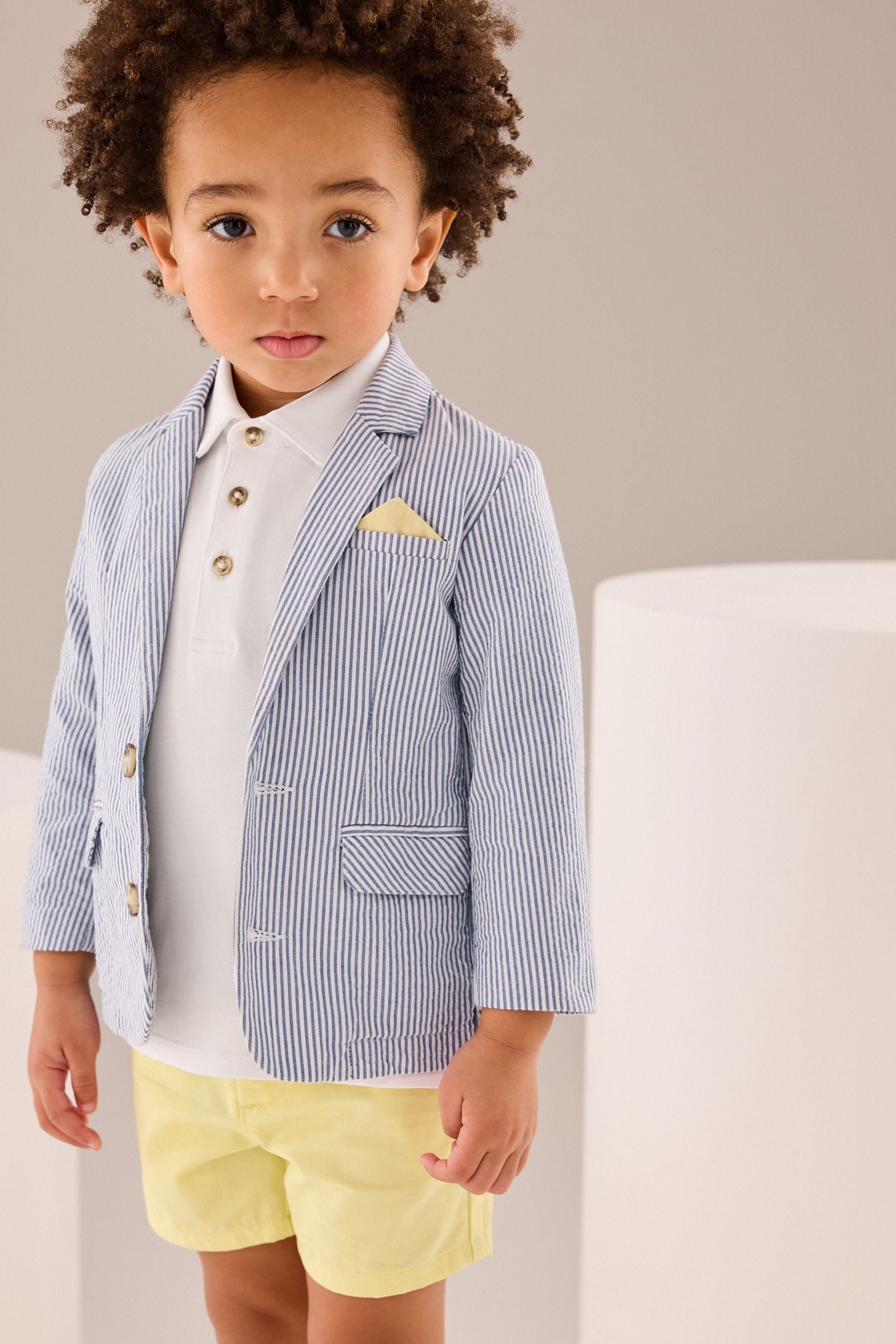 Ticking Stripe Blazer, Polo Shirt & Shorts Set (3mths-9yrs)