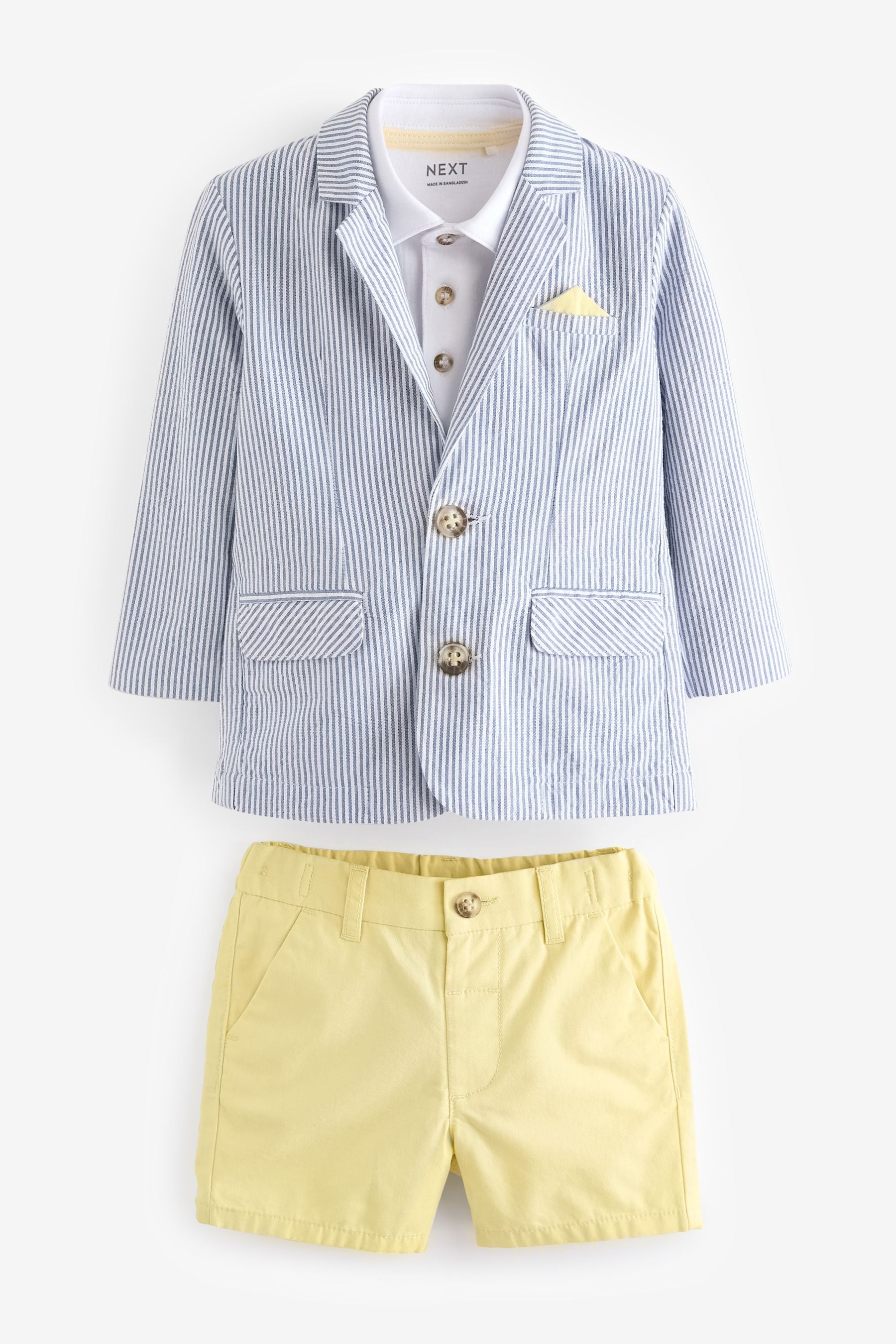 Ticking Stripe Blazer, Polo Shirt & Shorts Set (3mths-9yrs)