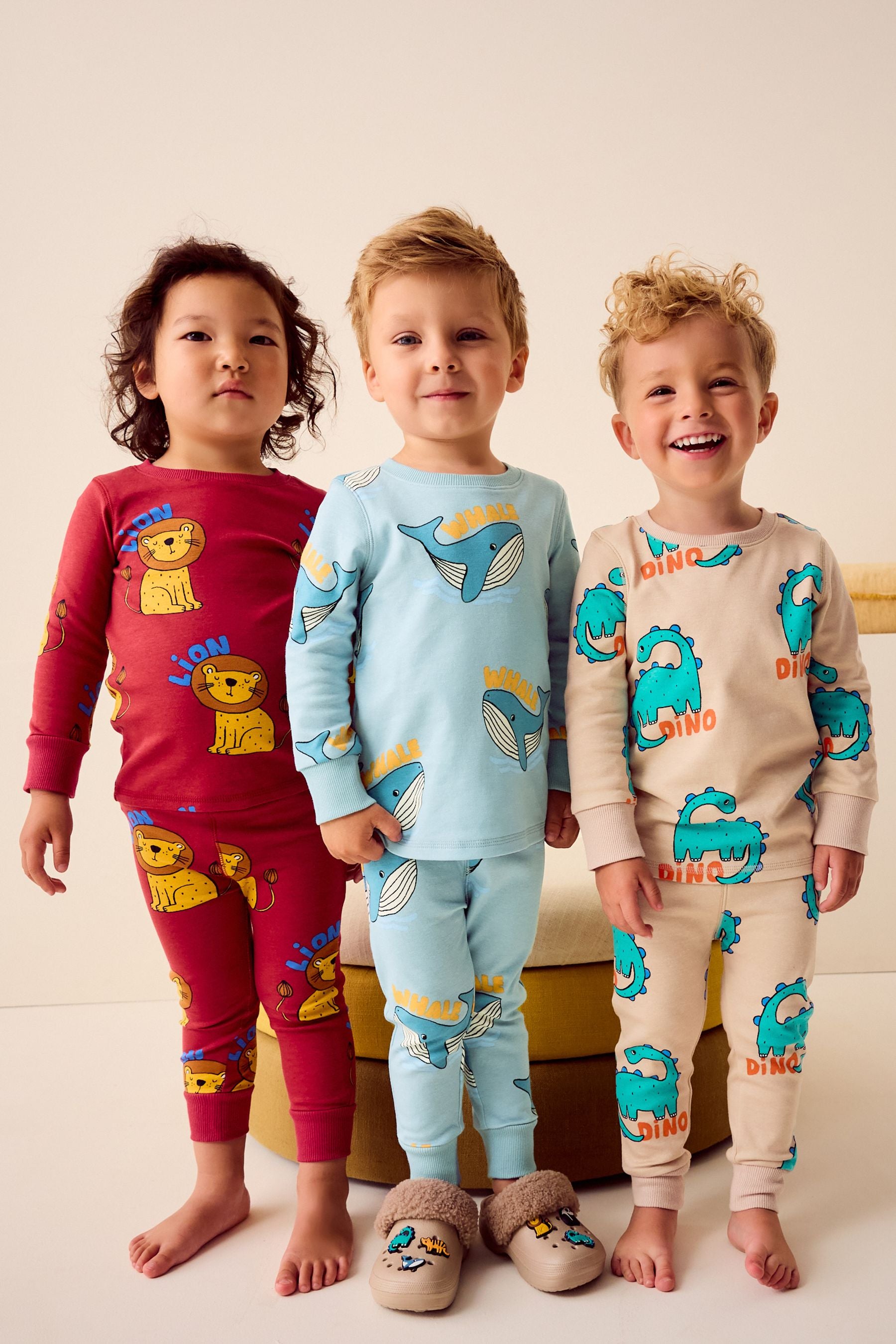 Red/Blue/Neutral Animal 3 Pack Snuggle 100% Cotton Pyjamas (9mths-10yrs)