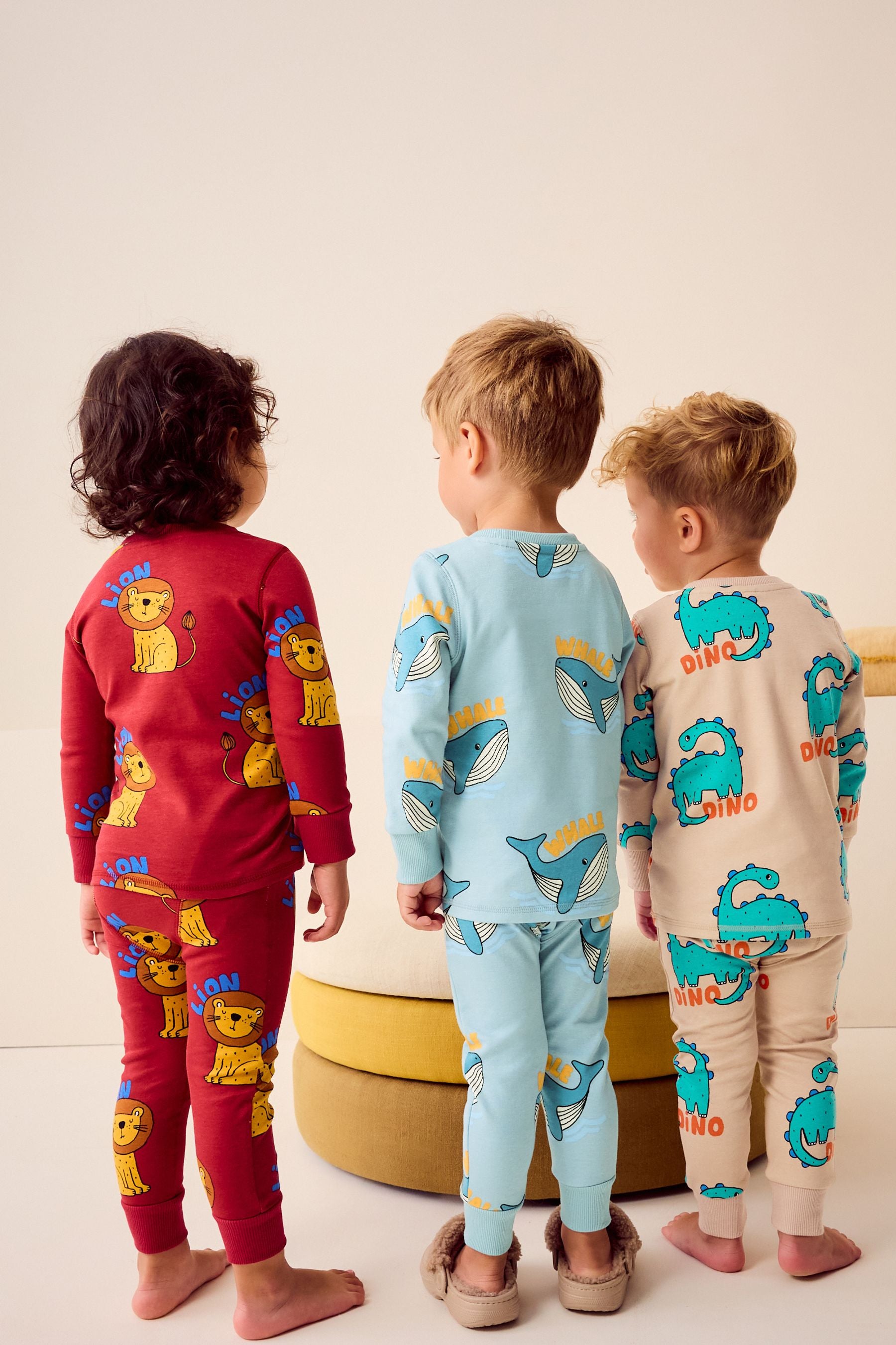 Red/Blue/Neutral Animal 3 Pack Snuggle 100% Cotton Pyjamas (9mths-10yrs)