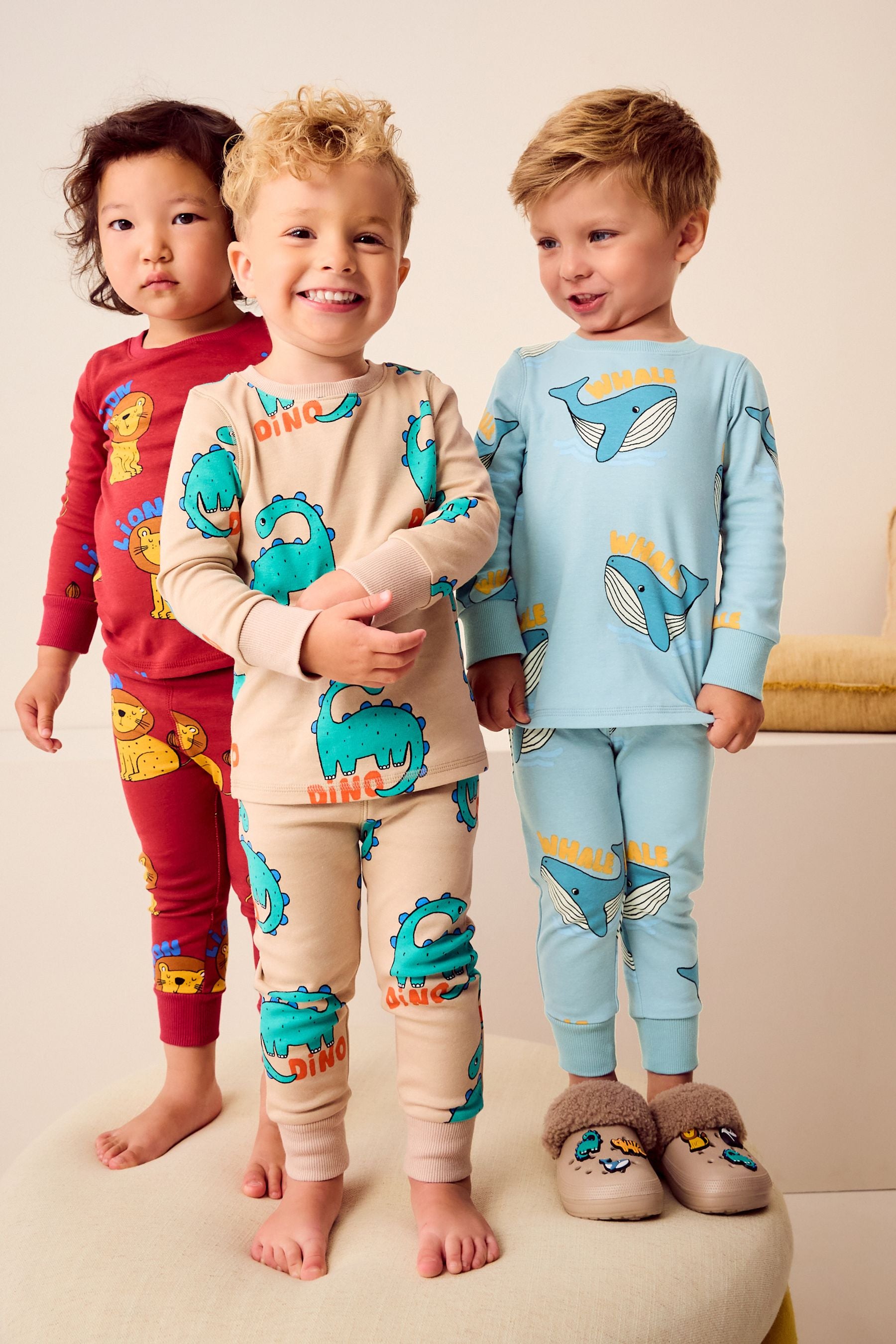 Red/Blue/Neutral Animal 3 Pack Snuggle 100% Cotton Pyjamas (9mths-10yrs)