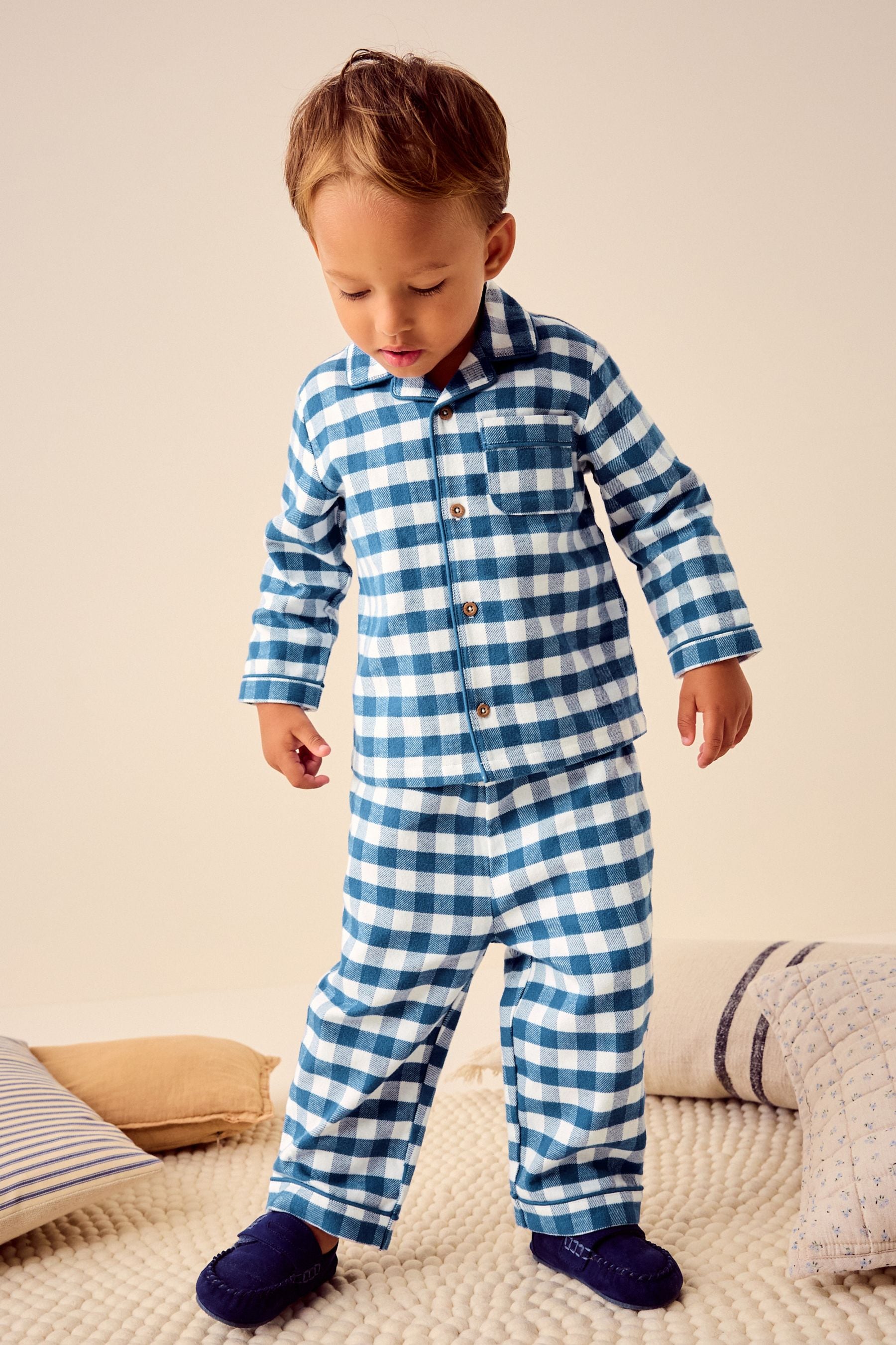 Blue/White Check Button Down Pyjamas (9mths-8yrs)