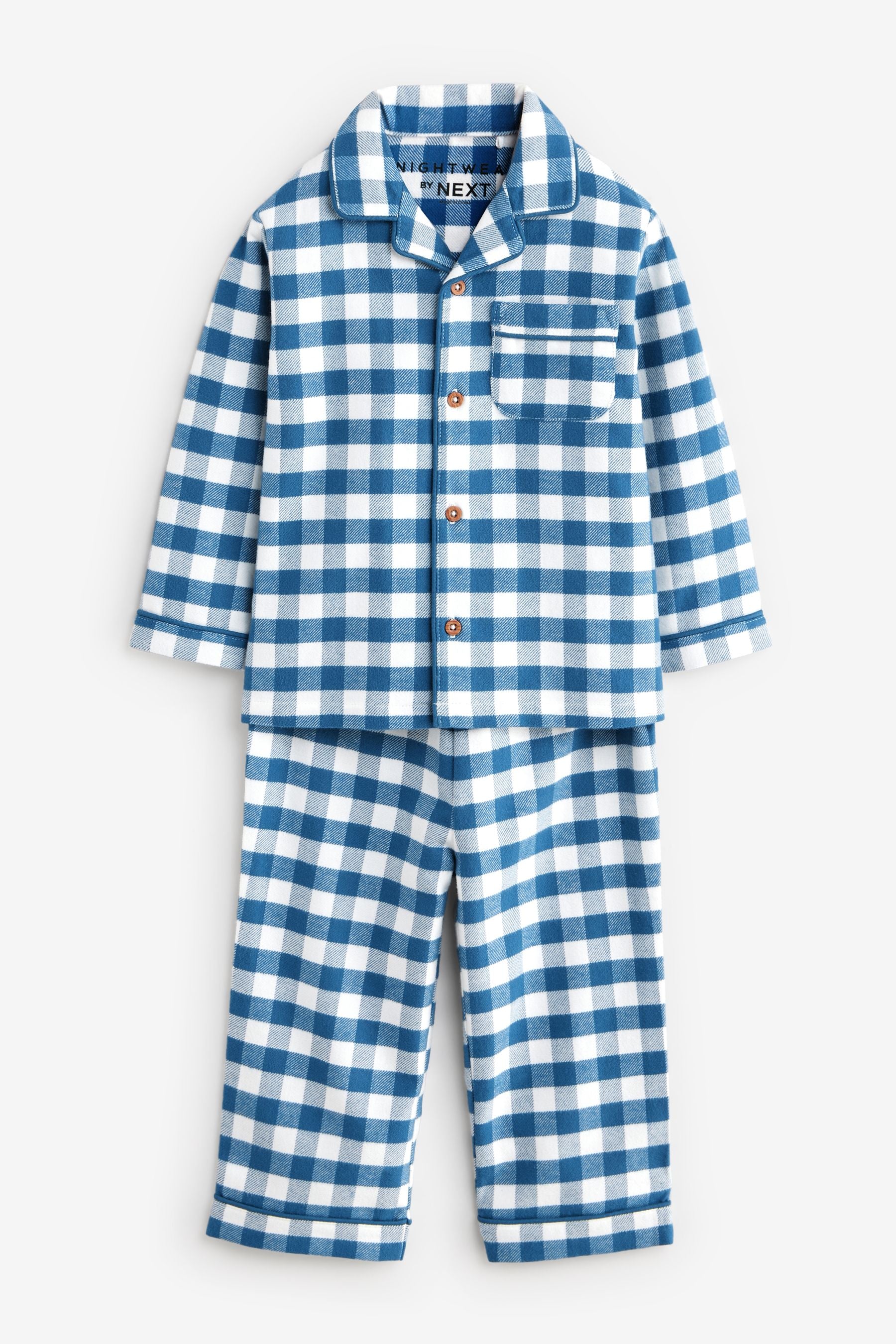 Blue/White Check Button Down 100% Cotton Pyjamas (9mths-8yrs)