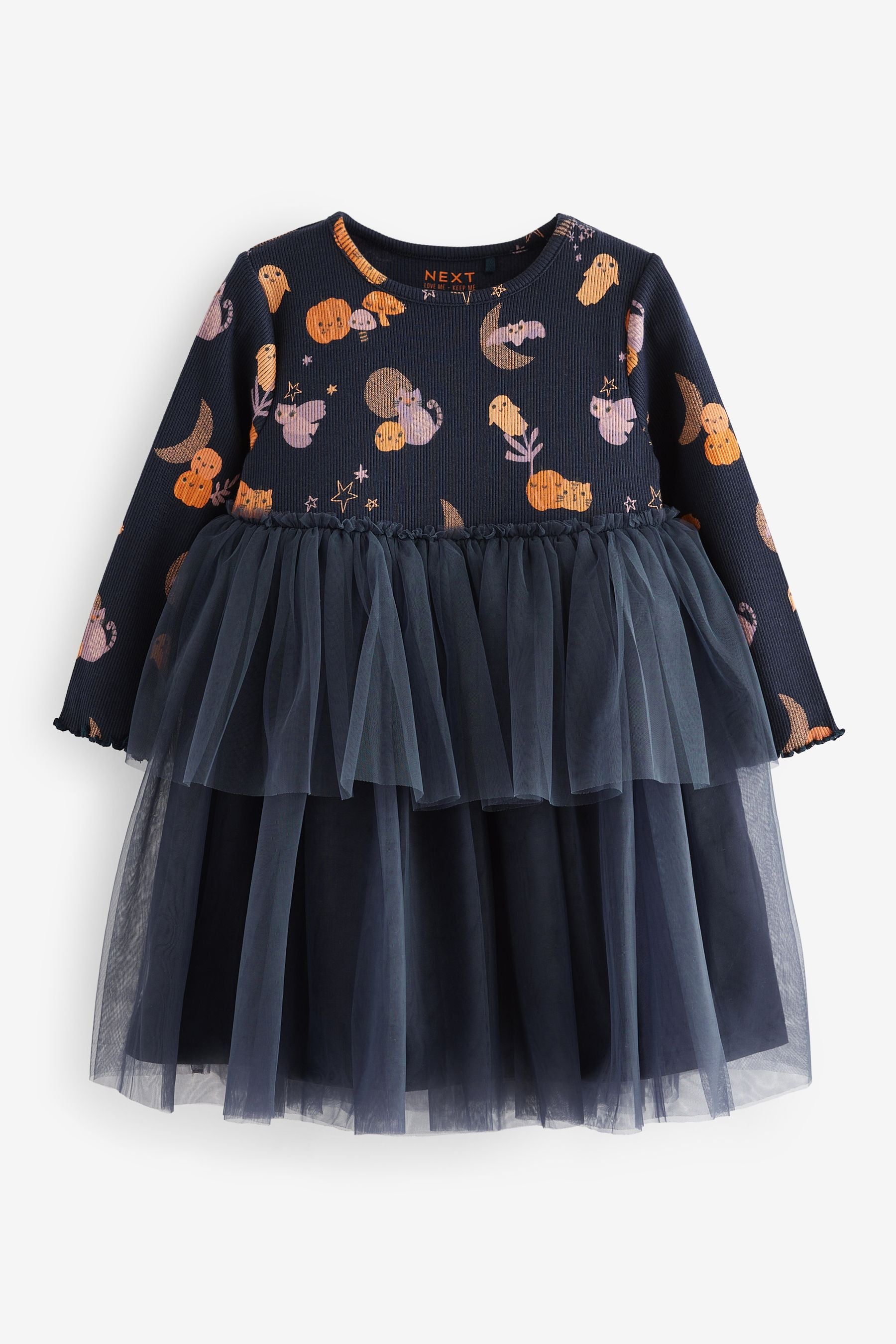 Charcoal Grey Halloween Printed Long Sleeve Party Dress (3mths-7yrs)