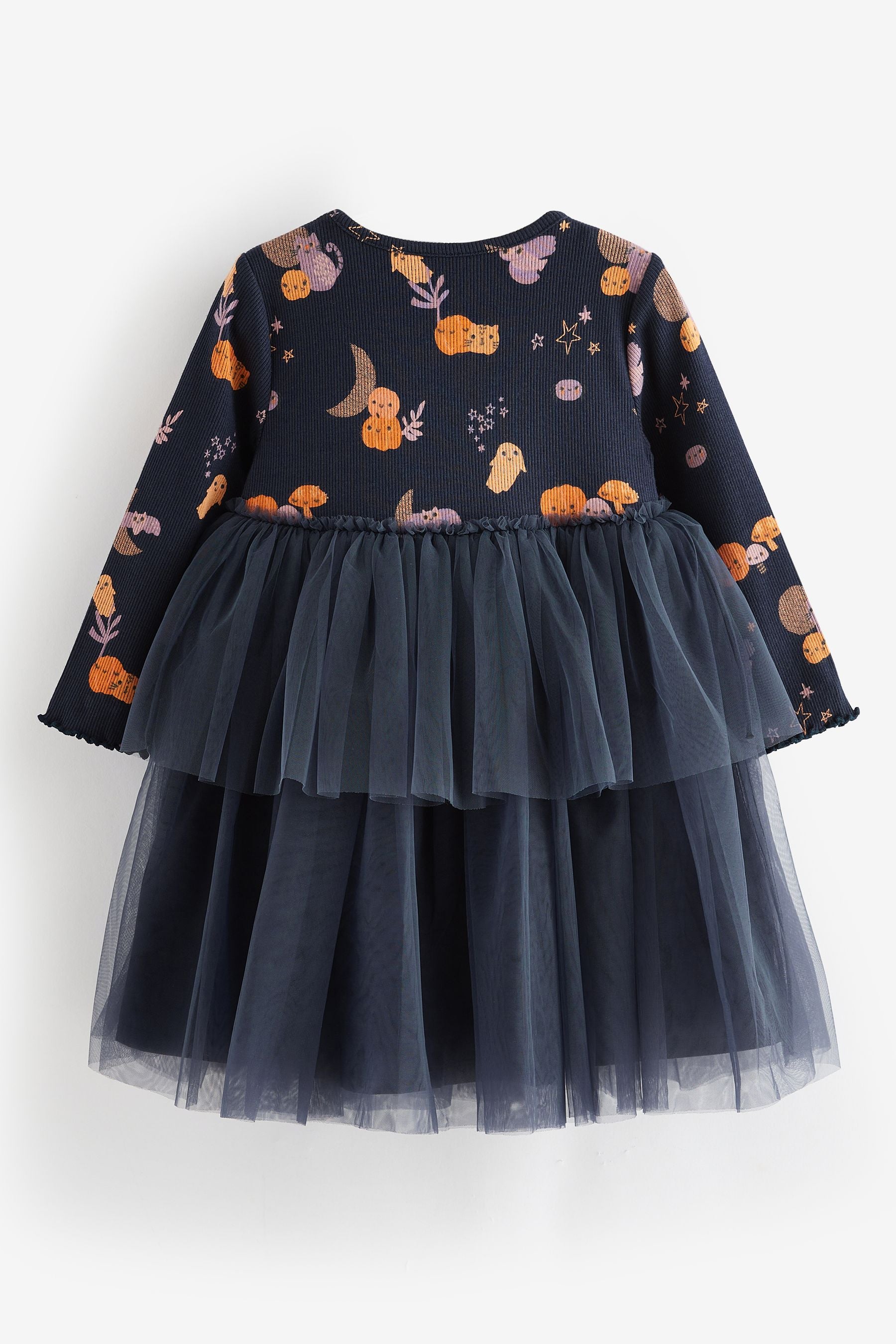 Charcoal Grey Halloween Printed Long Sleeve Party Dress (3mths-7yrs)