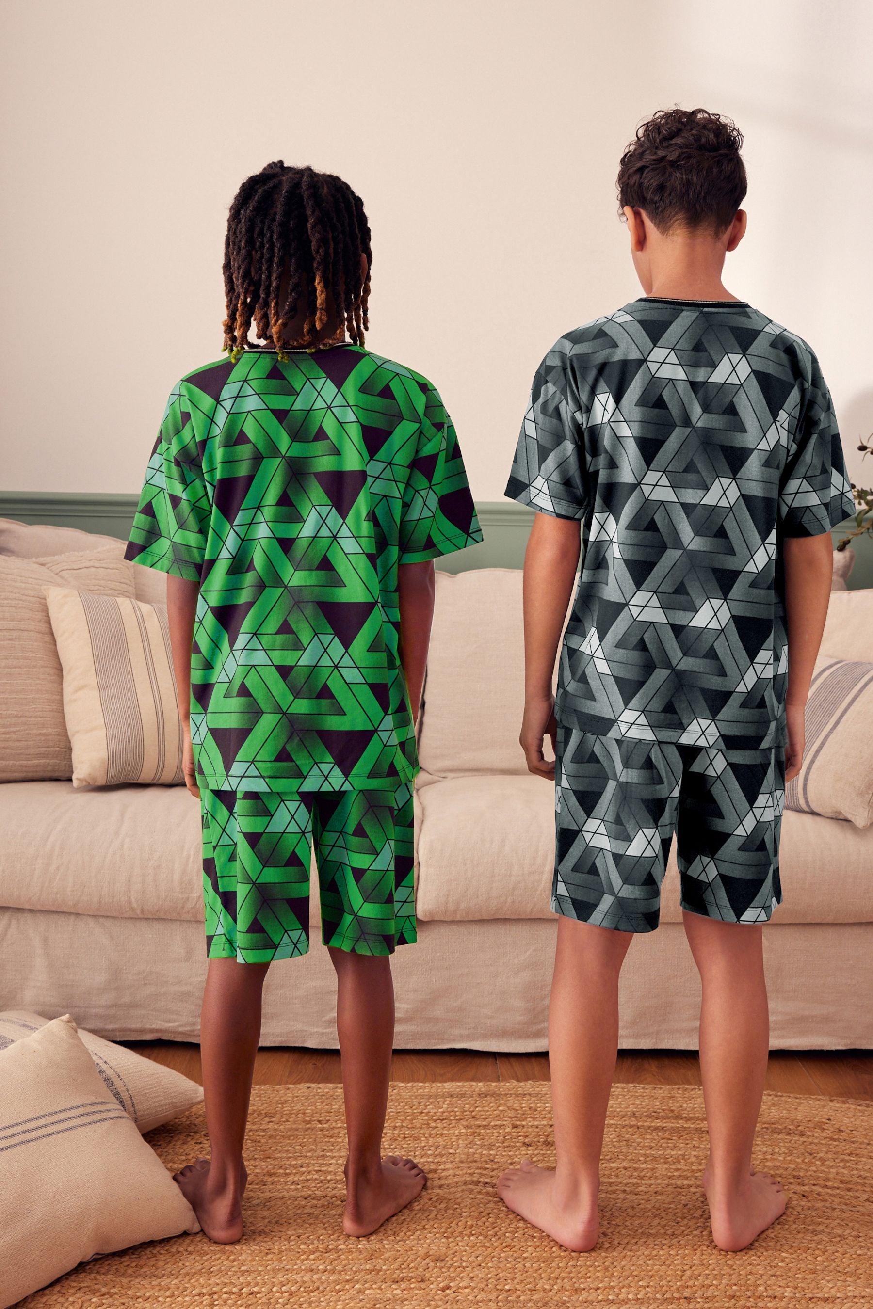 Green/Black Football 100% Cotton Short Pyjamas 2 Pack (4-16yrs)