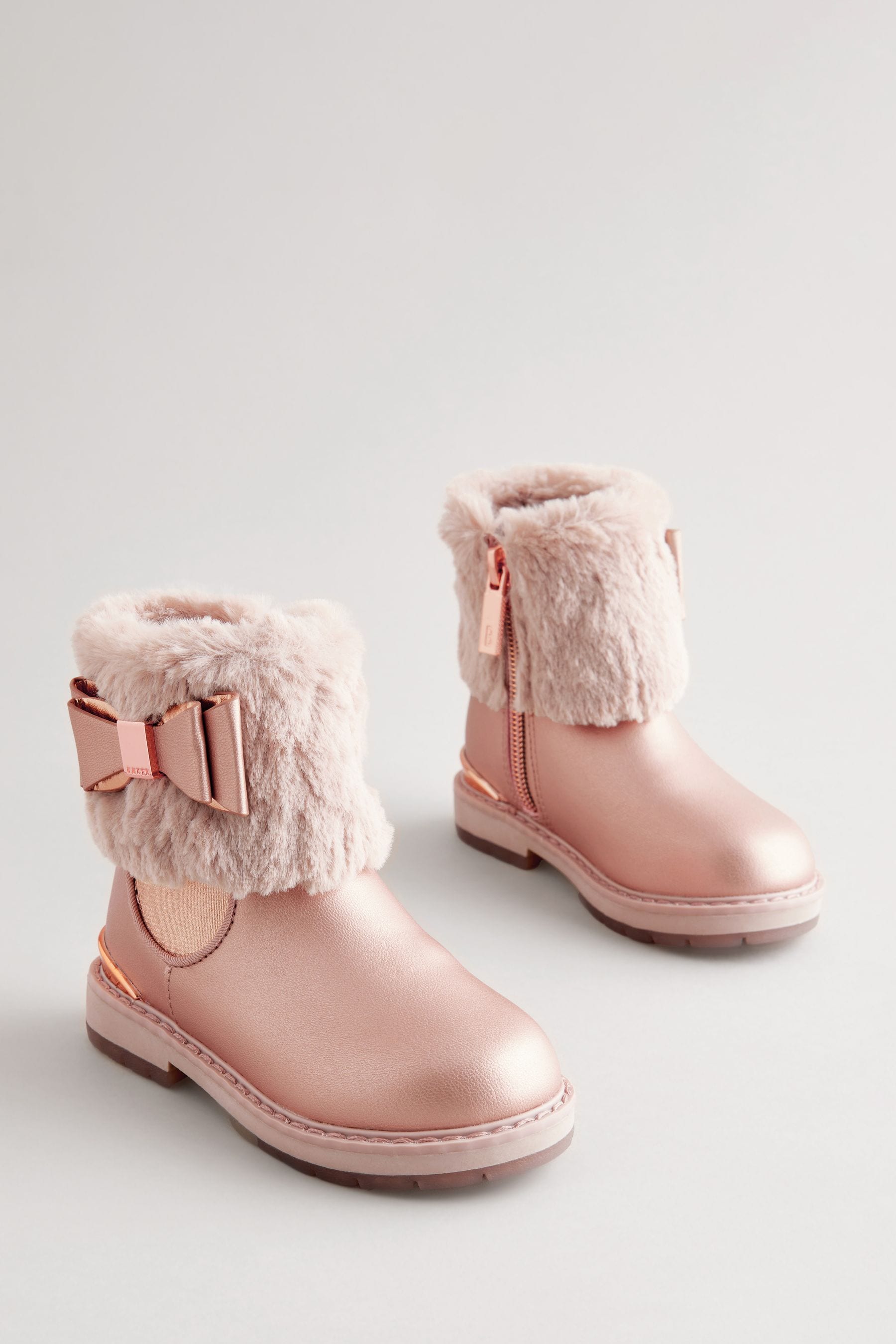 Baker by Ted Baker Girls Pink Faux Fur Cuff Boots