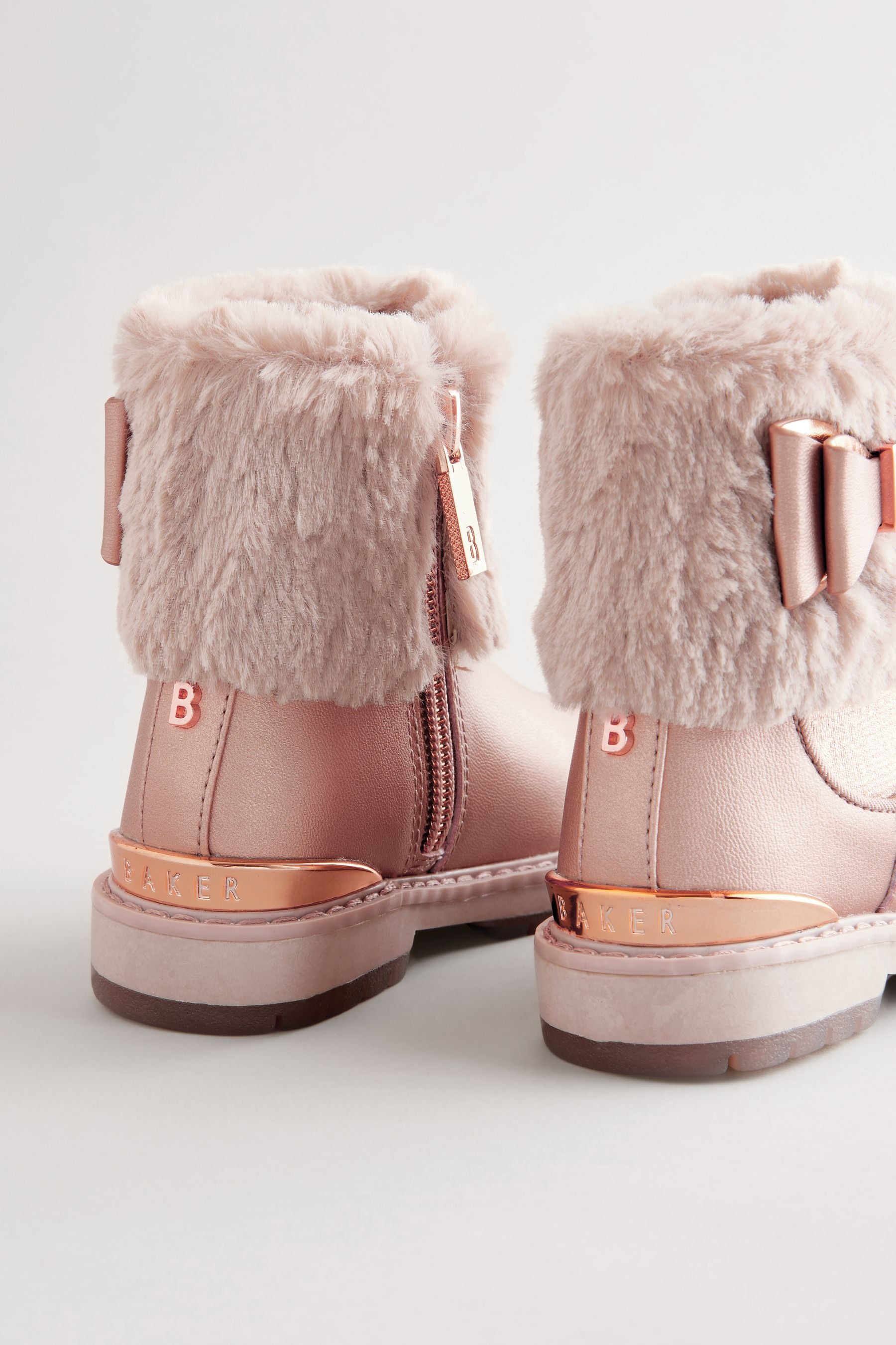 Baker by Ted Baker Girls Pink Faux Fur Cuff Boots