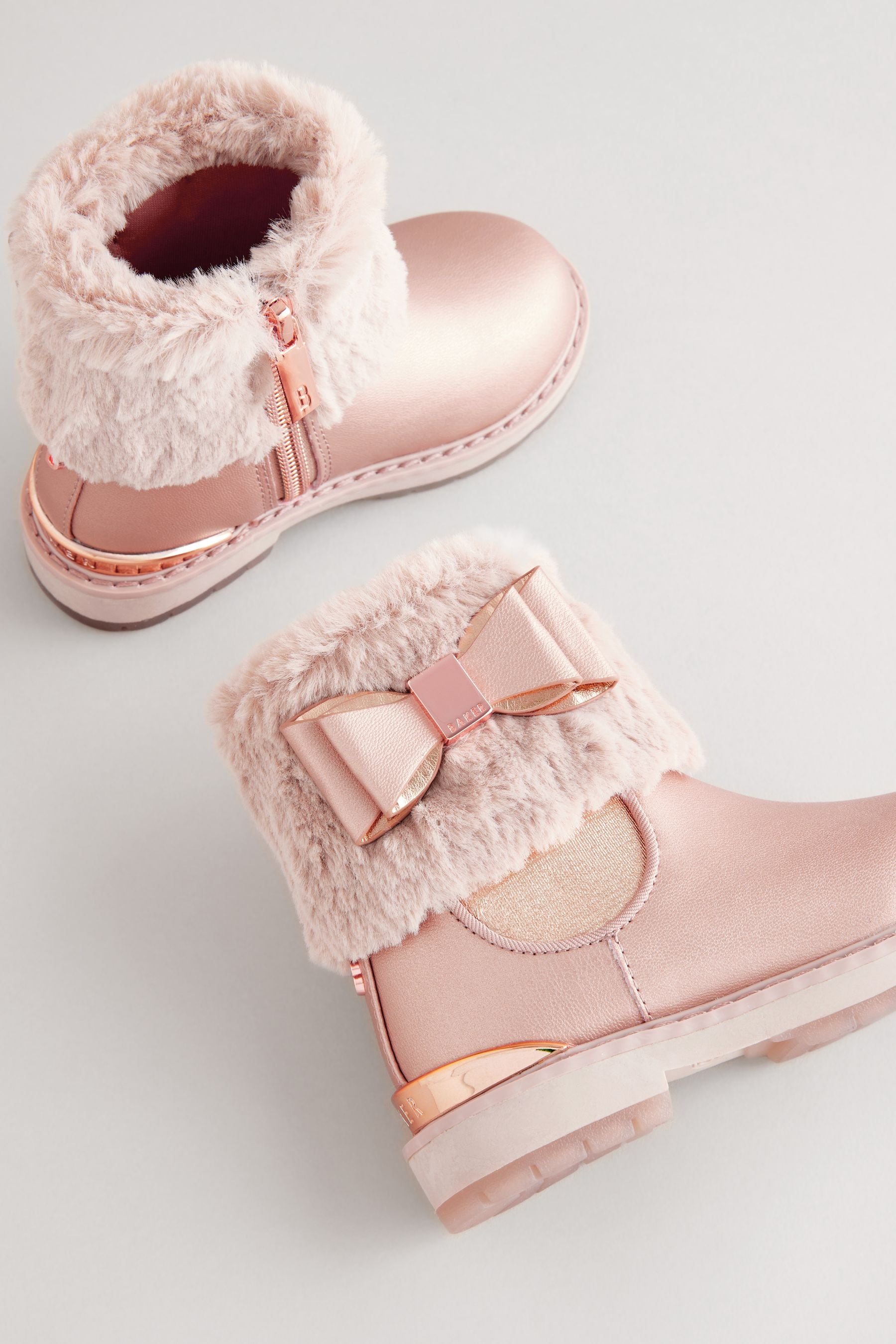 Baker by Ted Baker Girls Pink Faux Fur Cuff Boots