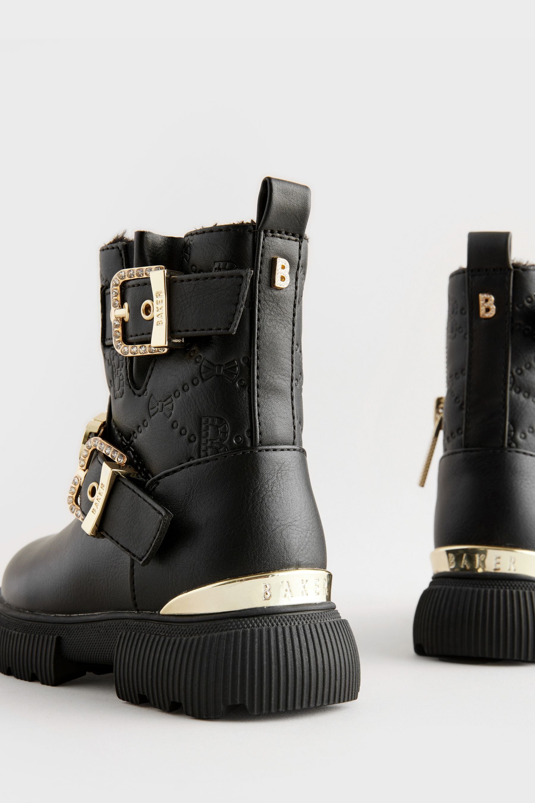 Baker by Ted Baker Girls Gold Buckled Black Boots