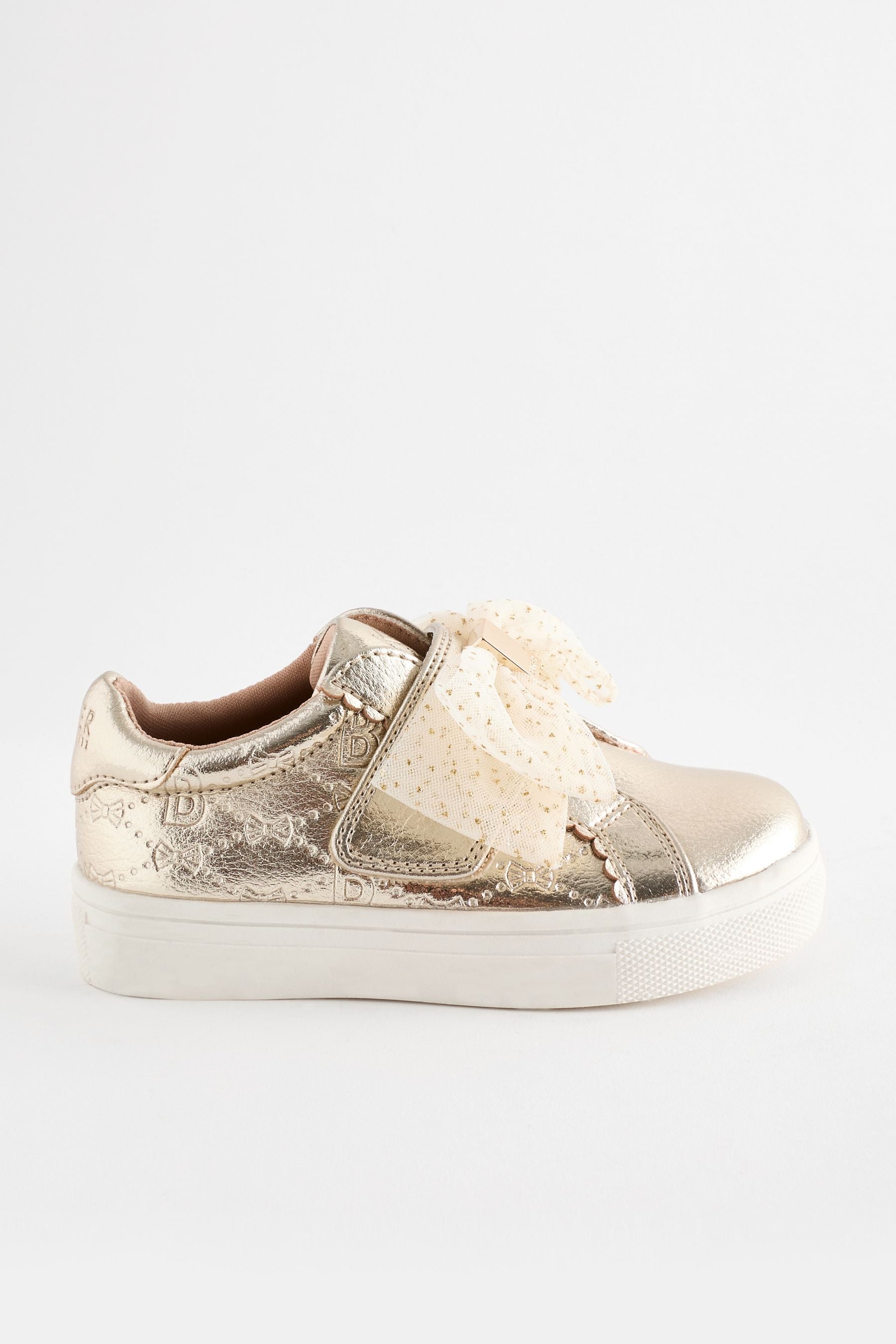 Baker by Ted Baker Girls Metallic Gold Trainers with Organza Bow