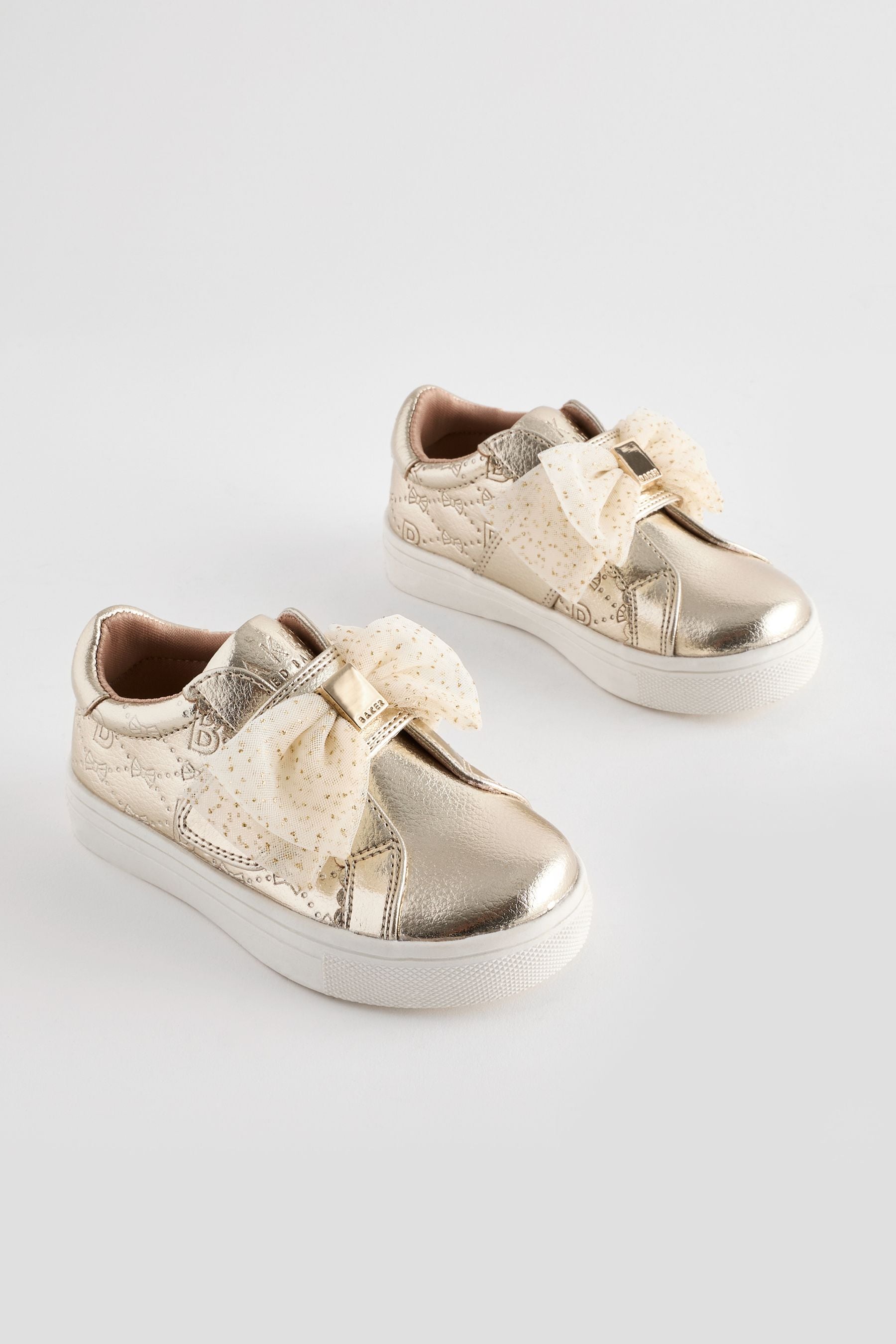 Baker by Ted Baker Girls Metallic Gold Trainers with Organza Bow