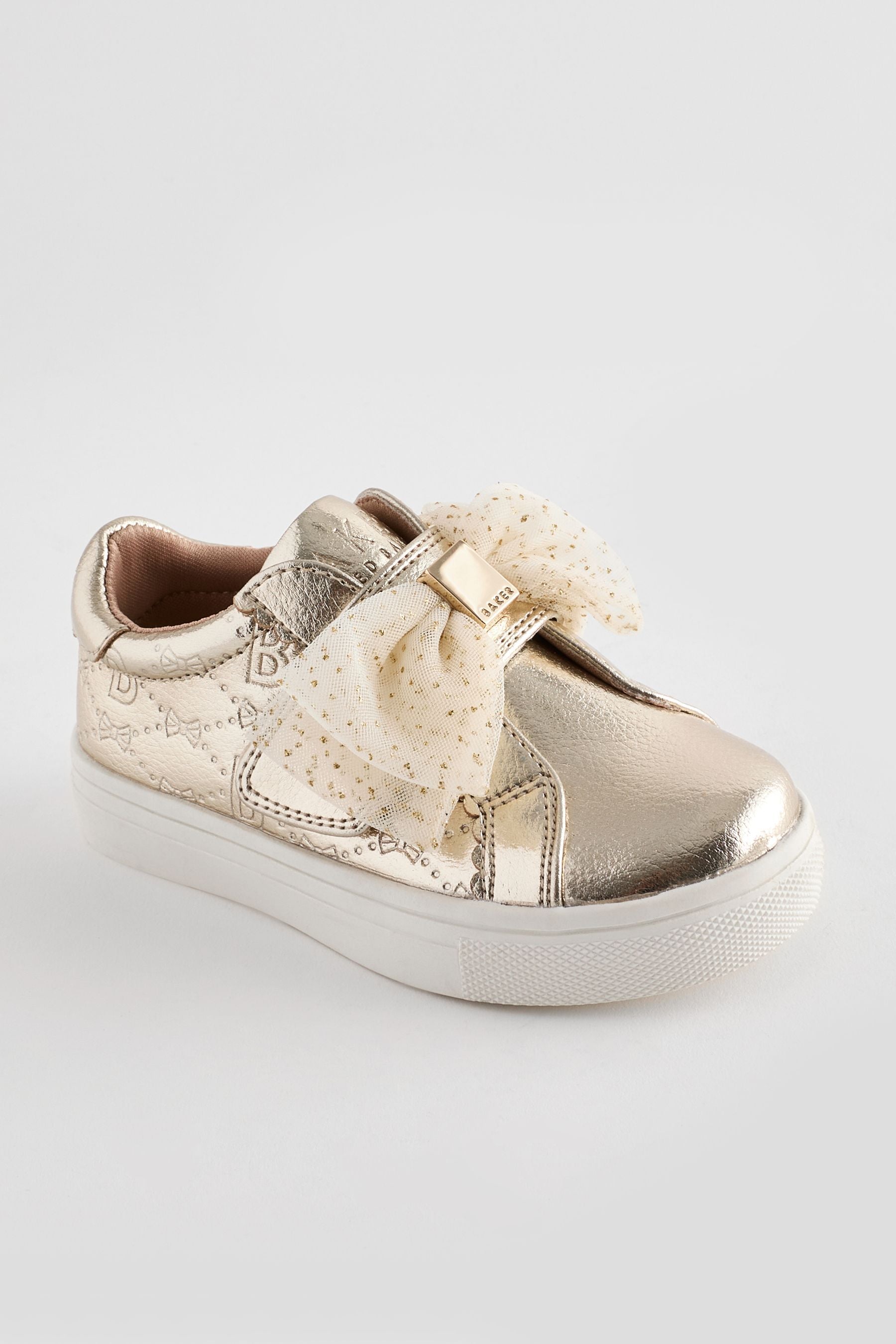 Baker by Ted Baker Girls Metallic Gold Trainers with Organza Bow