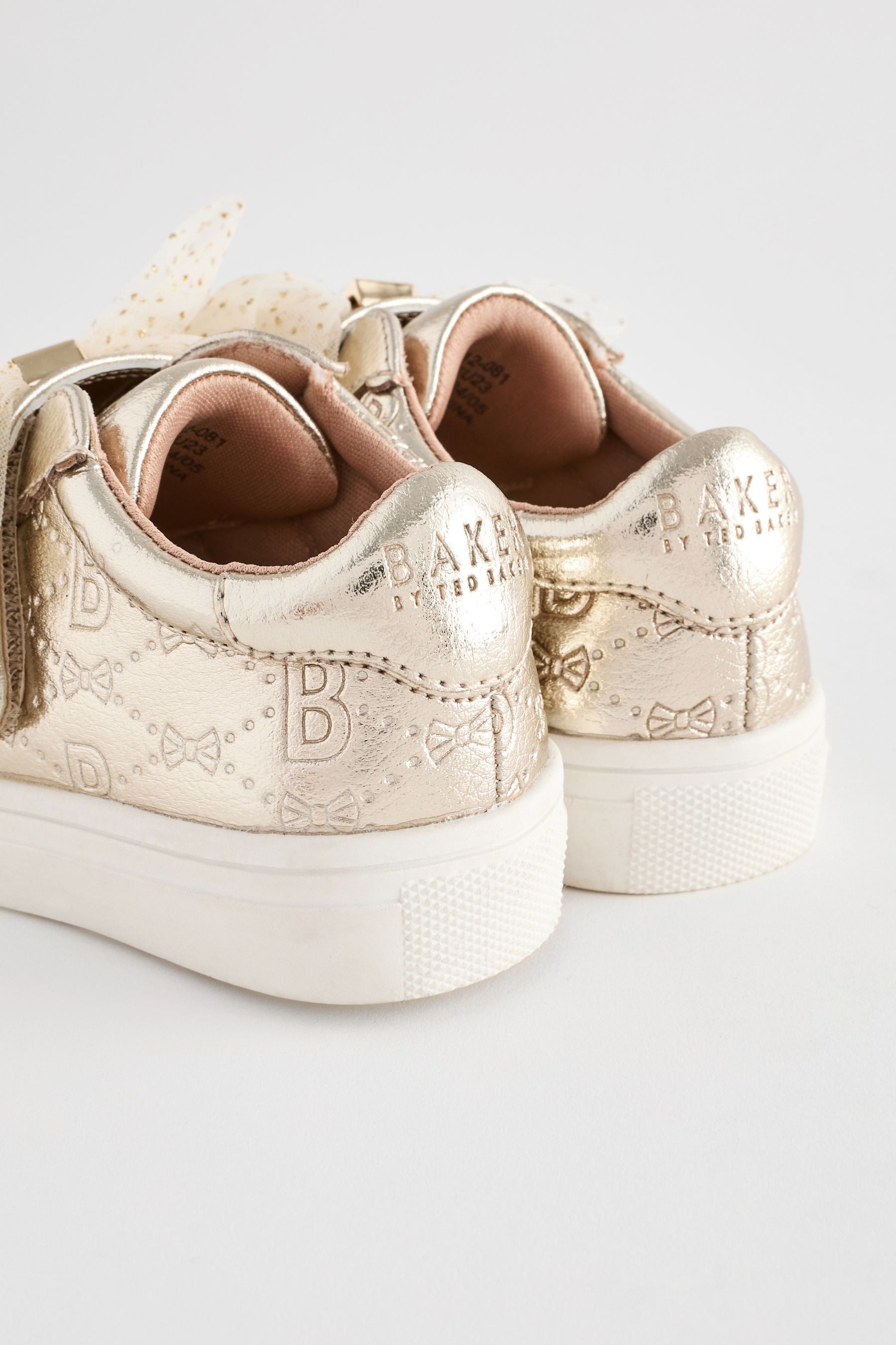 Baker by Ted Baker Girls Metallic Gold Trainers with Organza Bow