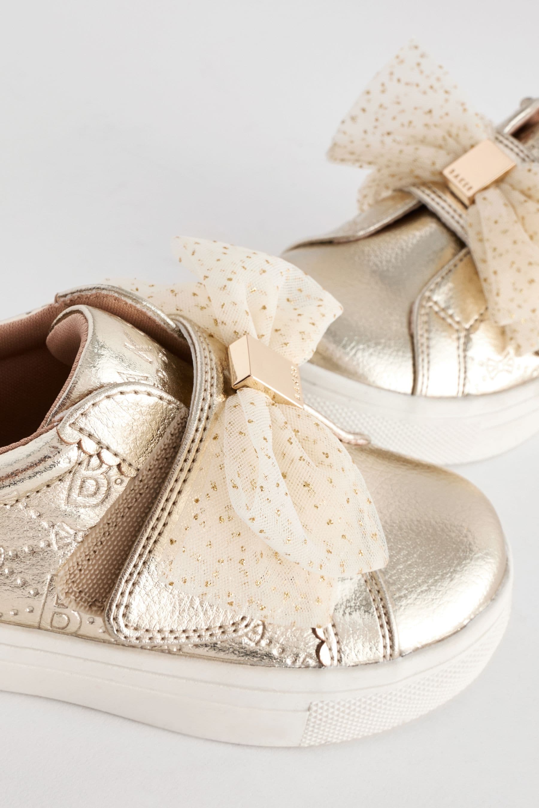 Baker by Ted Baker Girls Metallic Gold Trainers with Organza Bow