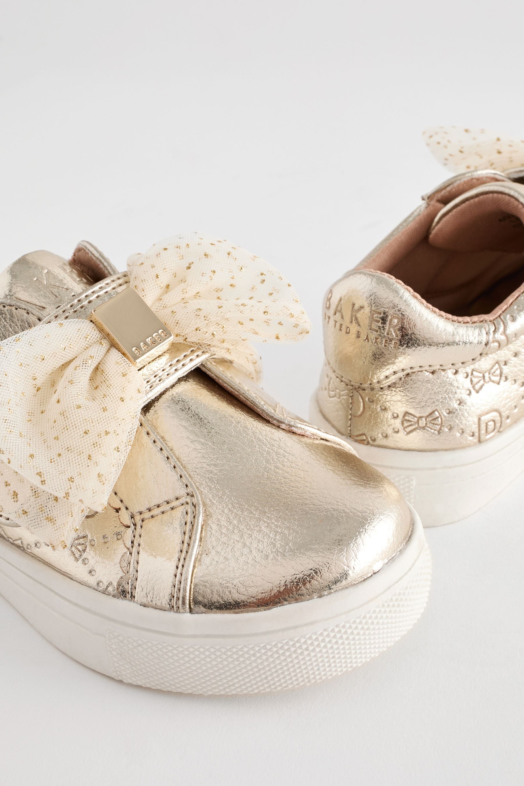 Baker by Ted Baker Girls Metallic Gold Trainers with Organza Bow