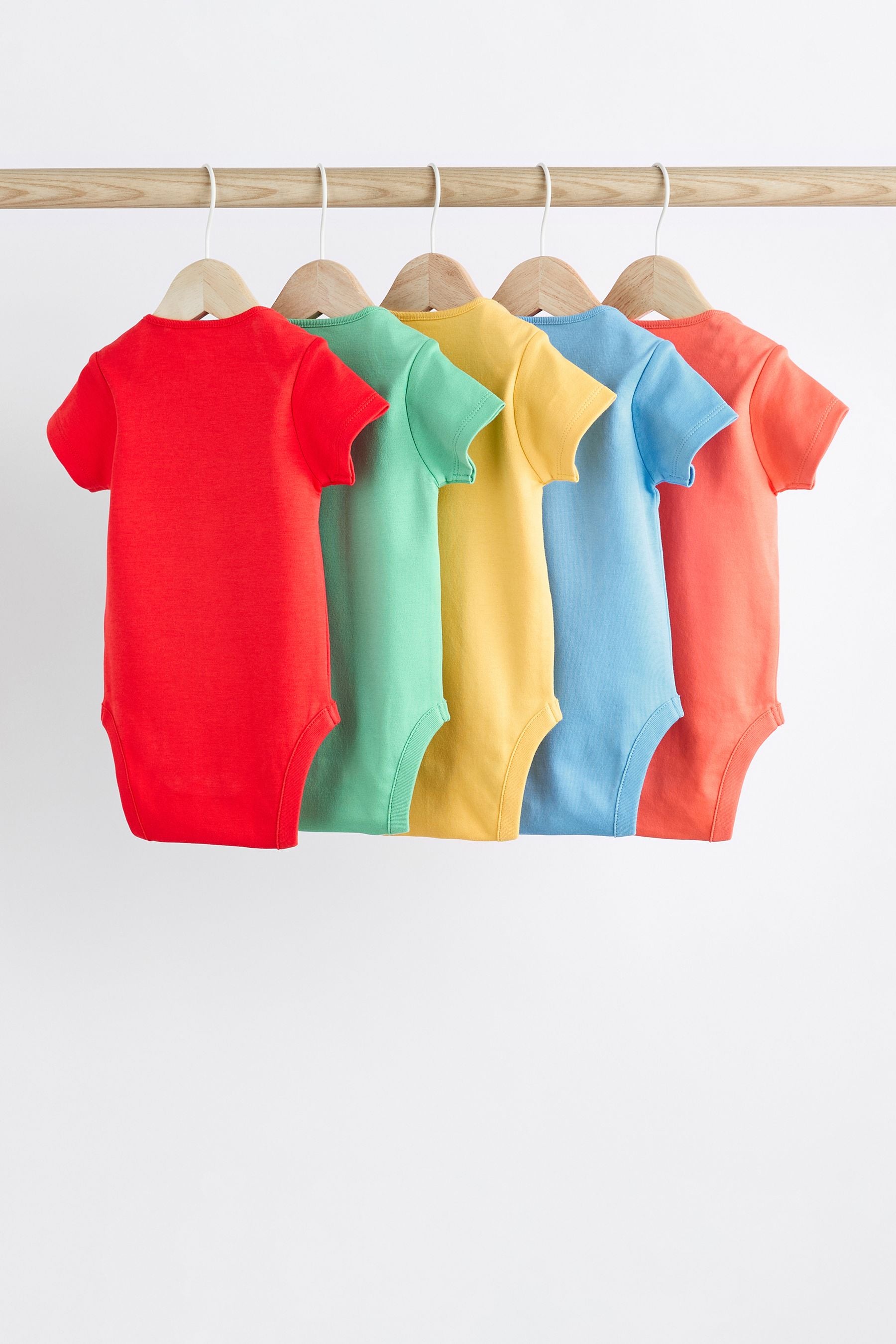 Bright Plain Short Sleeve Baby Bodysuits 5 Pack