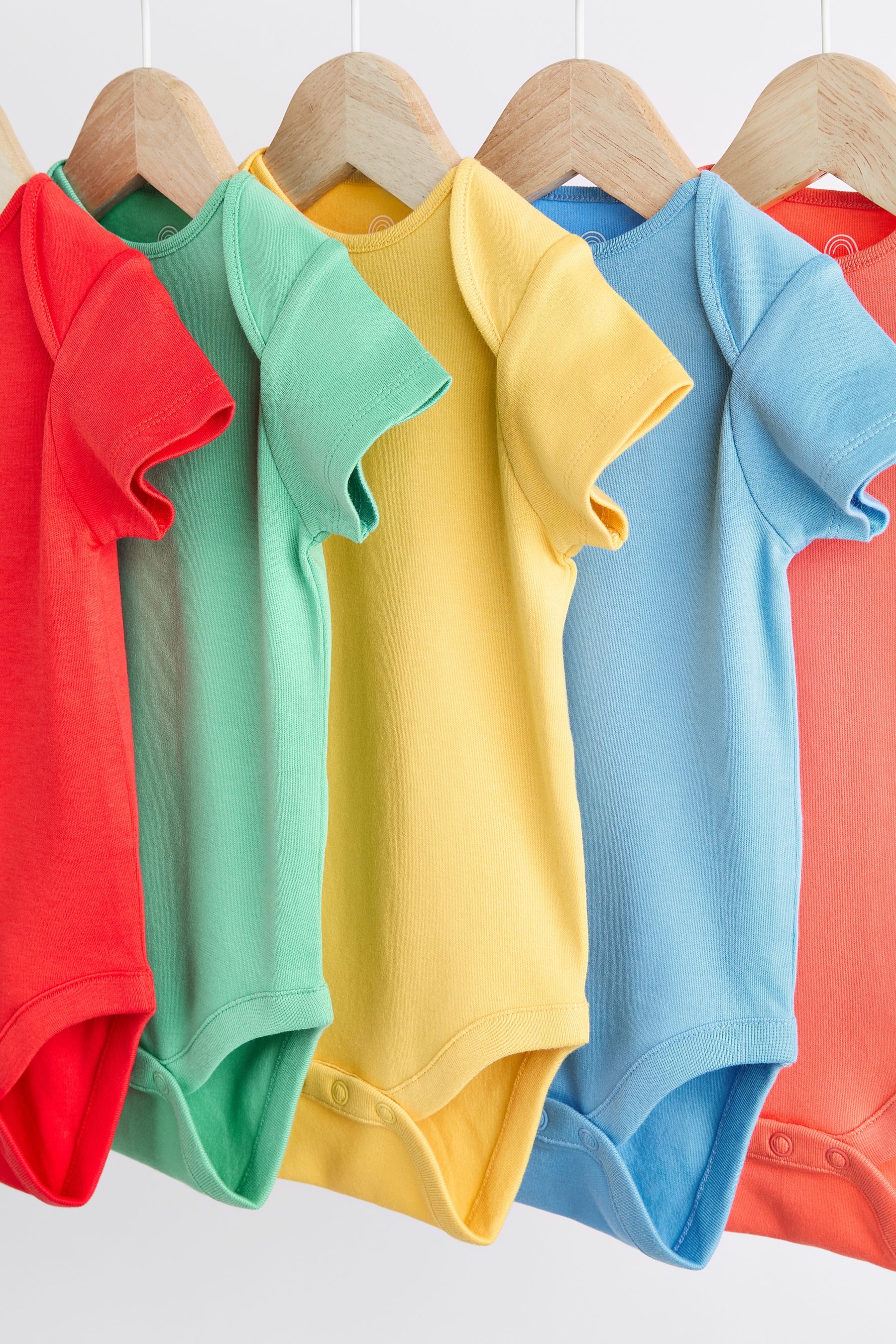 Bright Plain Short Sleeve Baby Bodysuits 5 Pack