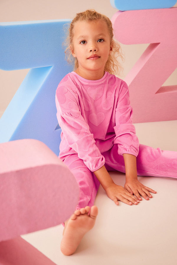 Pink Heart Cosy Fleece Pyjamas (3-16yrs)