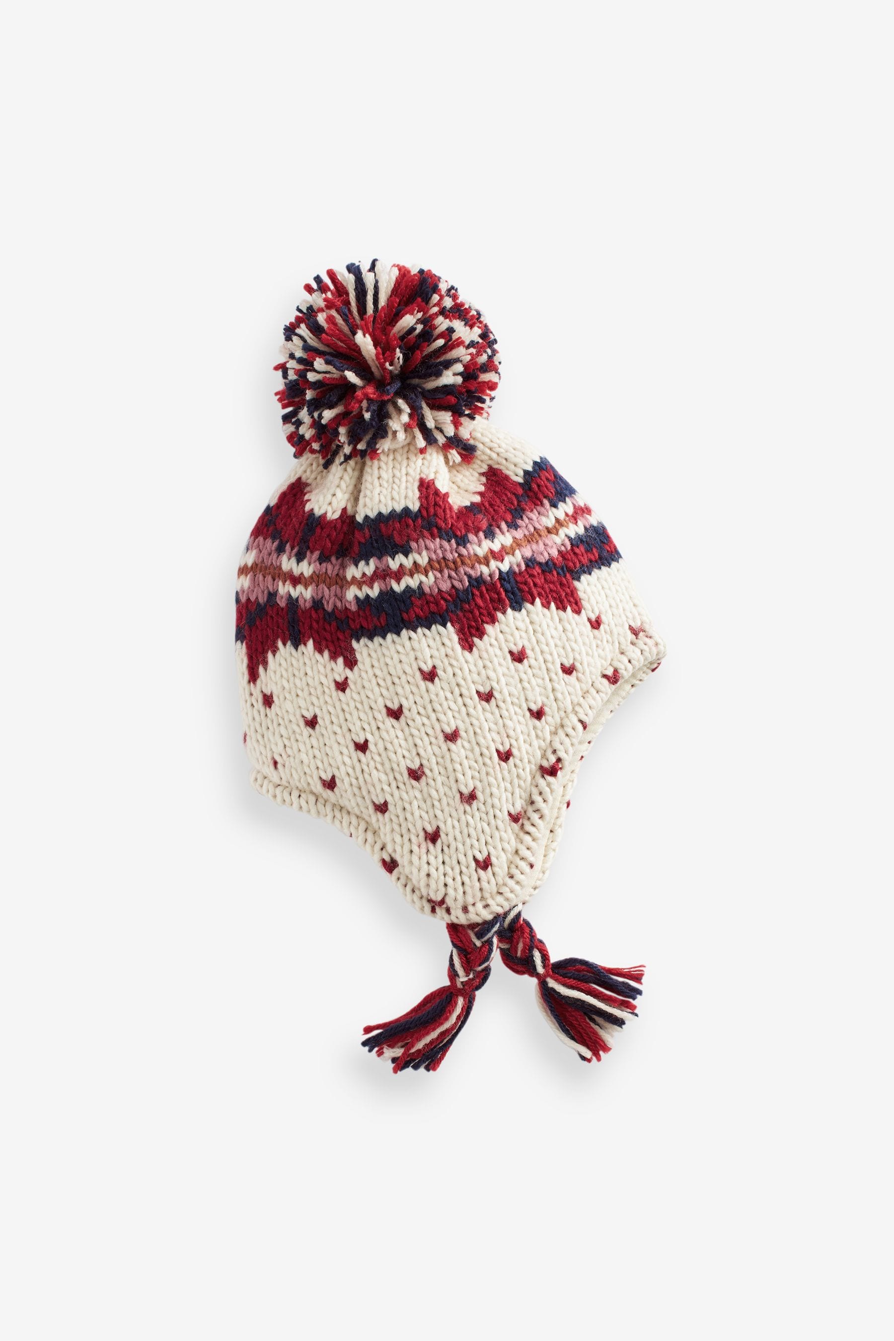 Red/Ecru White Fairisle Pattern Trapper Hat (3mths-16yrs)