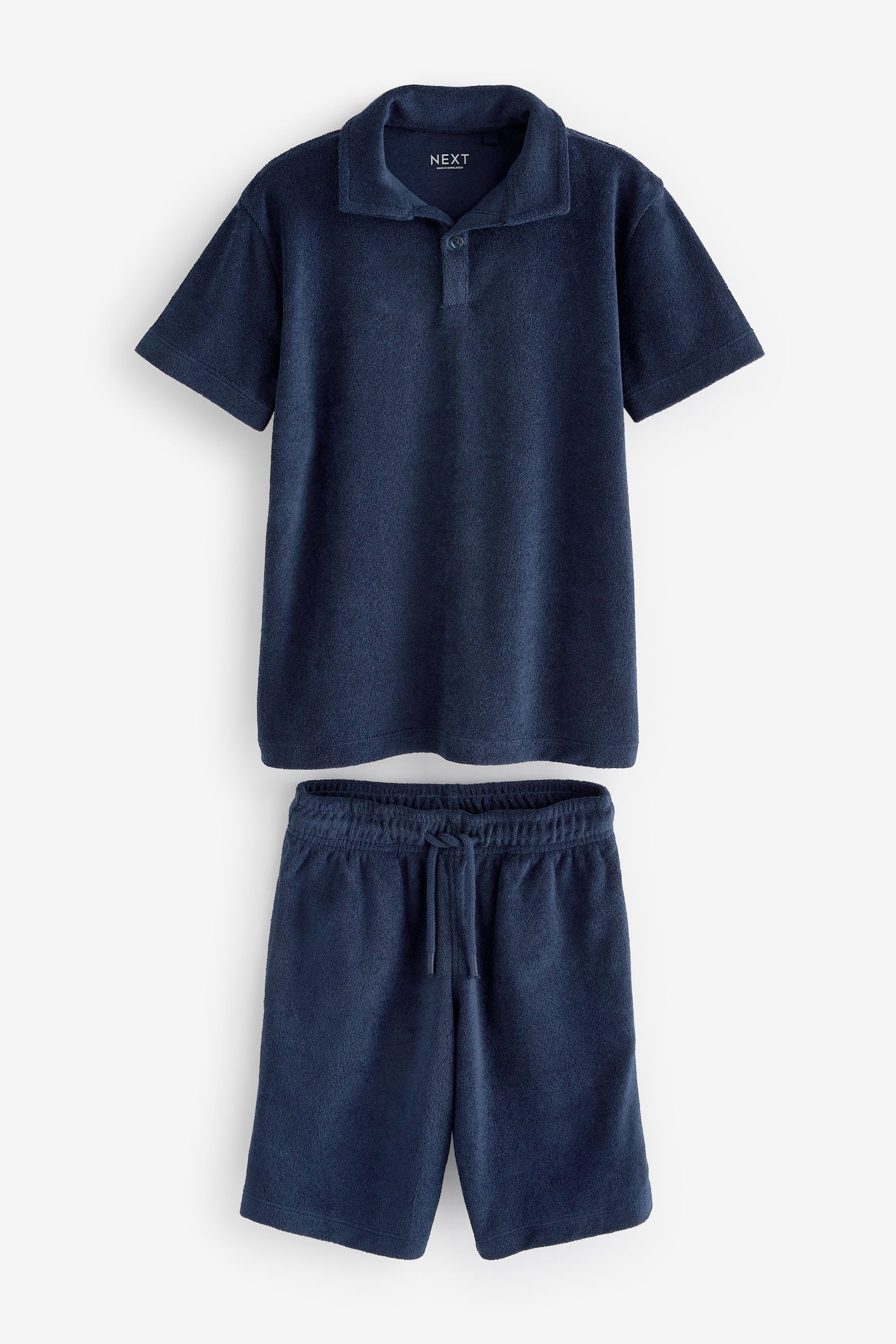 Navy Blue Towelling Short Sleeve Shirt and Shorts Set (3-16yrs)