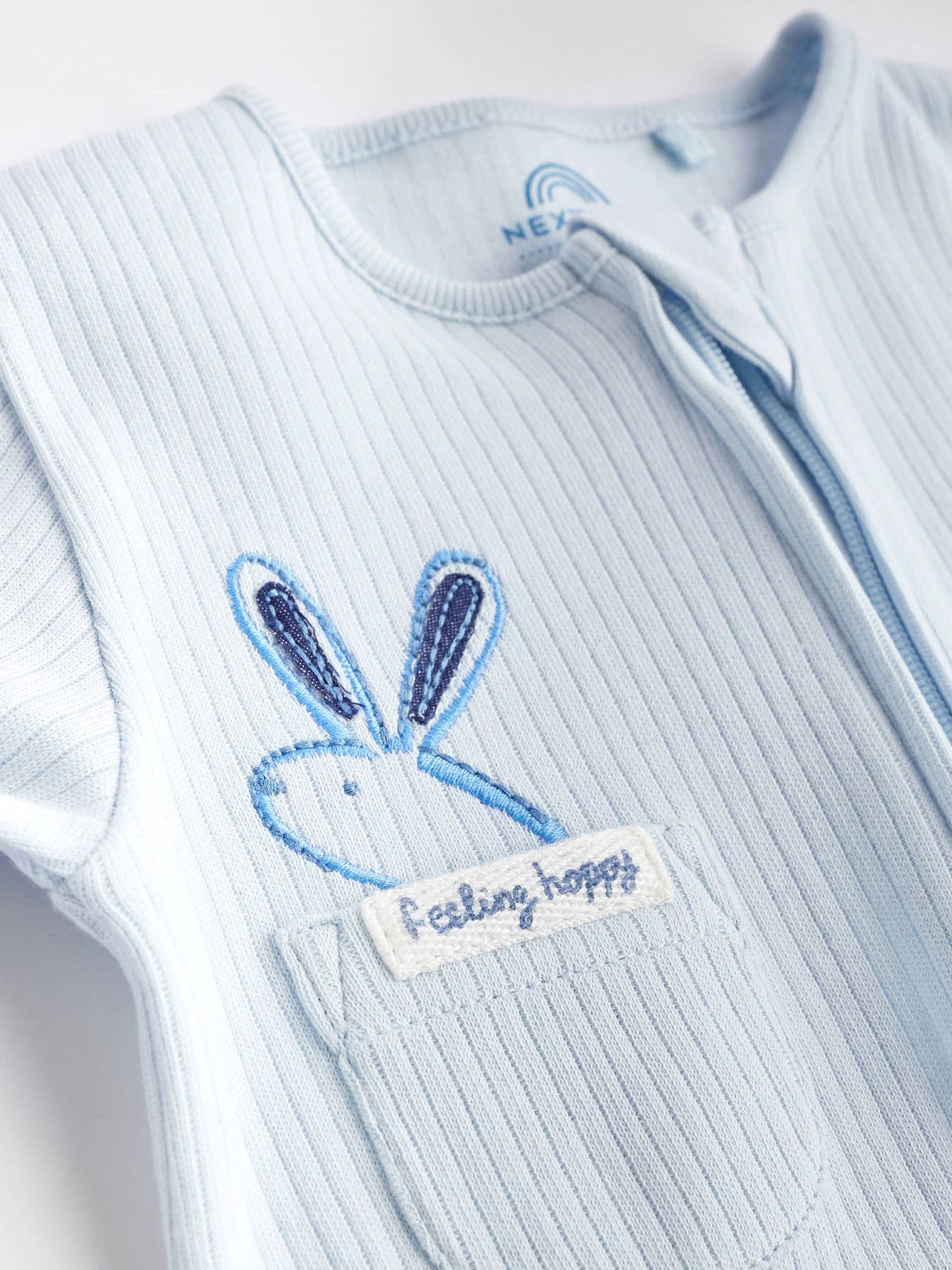 Blue Bunny Baby 100% Cotton Zipped Sleepsuits 4 Pack (0mths-2yrs)